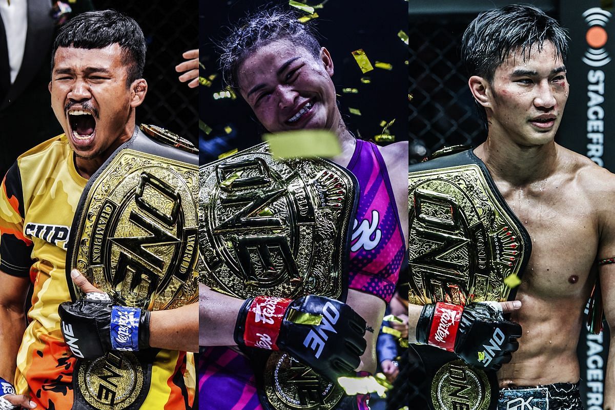 Superlek Kiatmoo9 (left), Stamp Fairtex (middle), Tawanchai PK Saenchai (right) [Photo via ONE Championship]