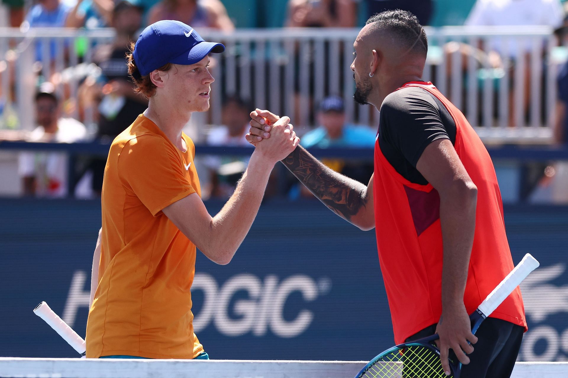 Kyrgios and Sinner after their meeting at the 2022 Miami Open (Image Source: Getty)