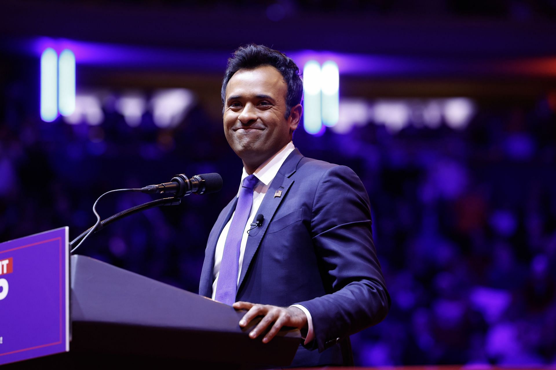 Vivek Ramaswamy, Co-Chair of the newly announced Department of Government Efficiency (DOGE), speaks at the Trump Campaign Rally At Madison Square Garden In NYC (Image via Getty)