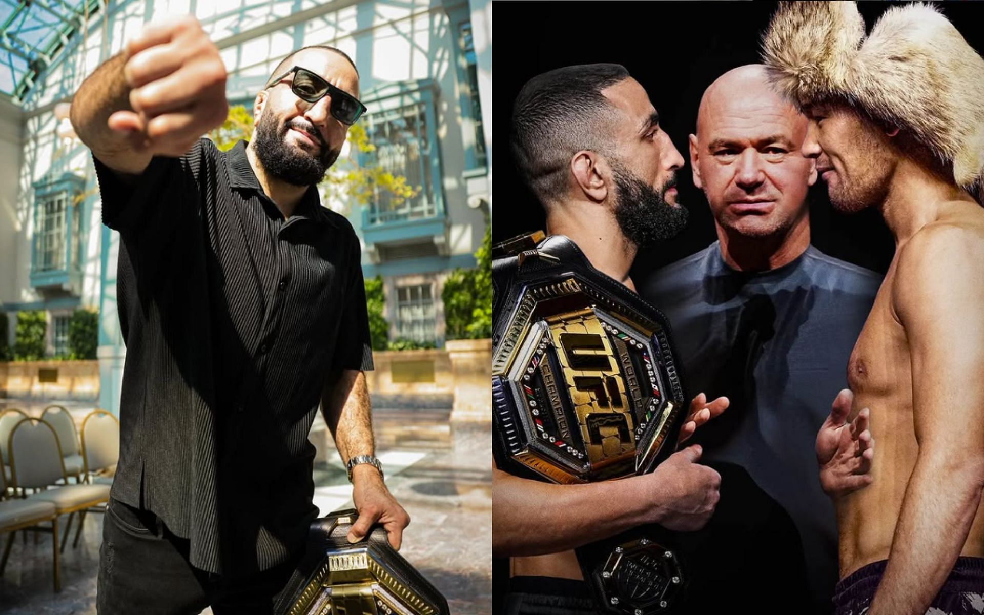 Belal Muhammad (left) reacts to a UFC welterweight