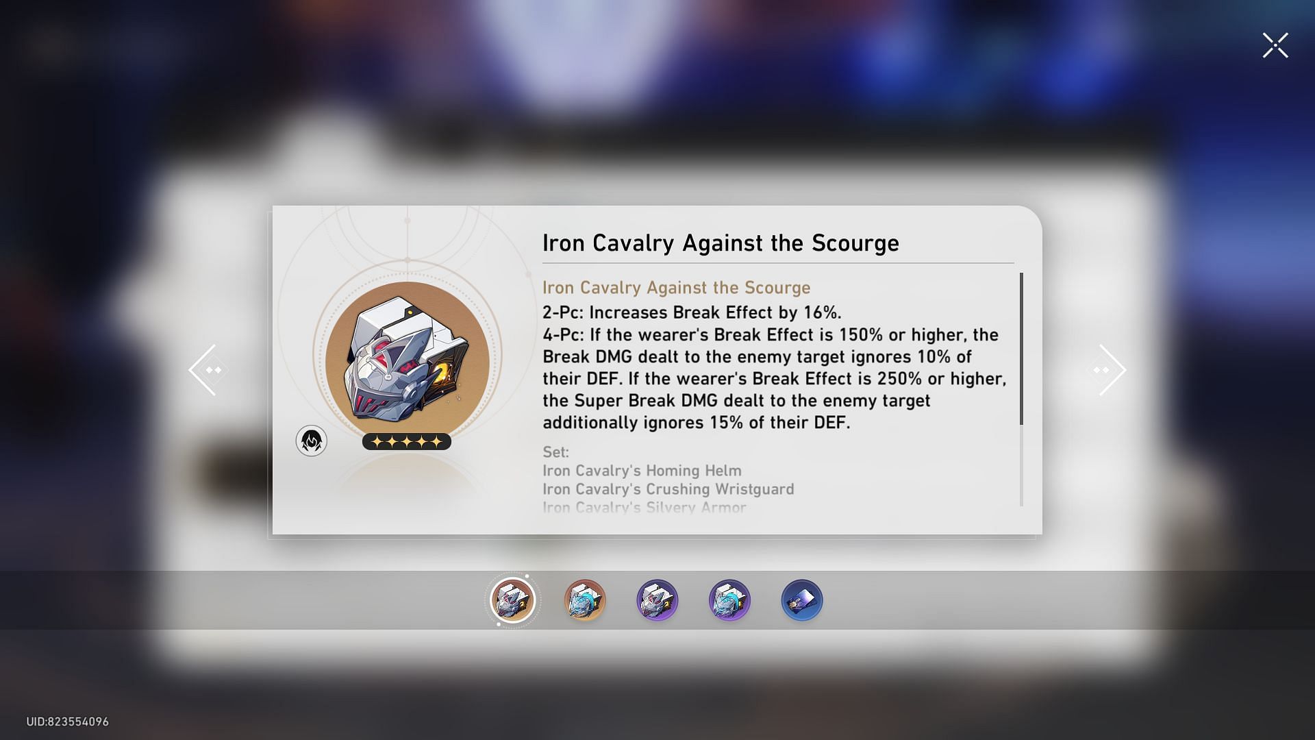 The Iron Cavalry Against the Scourge Relic set (Image via HoYoverse)