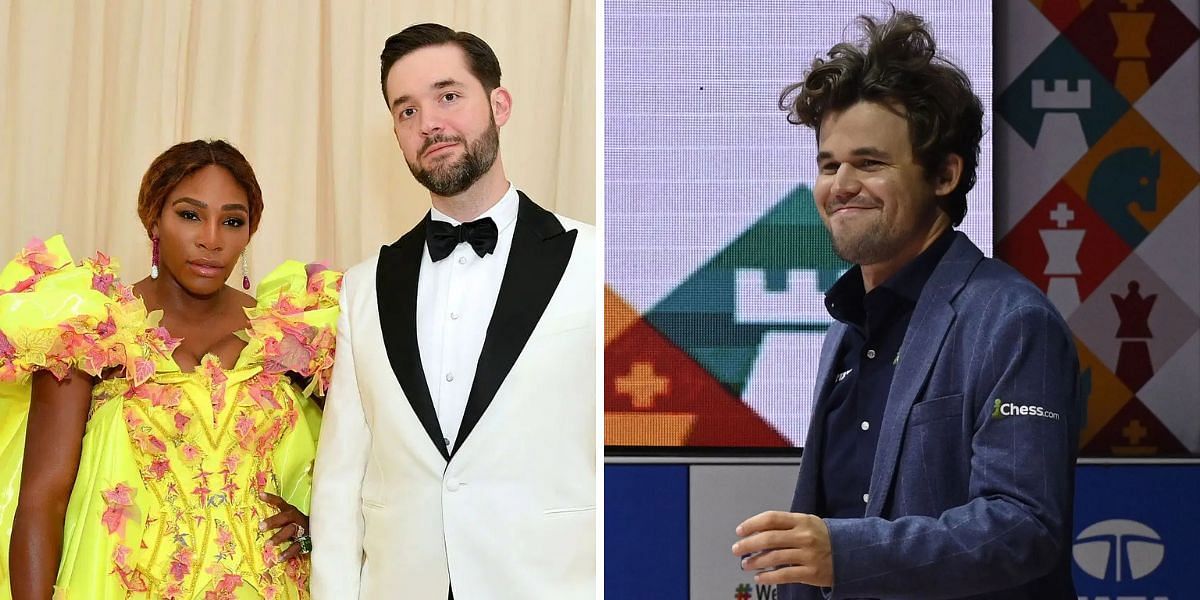 Serena Williams and Alexis Ohanian (L), Magnus Carlsen (R), Sources: Getty