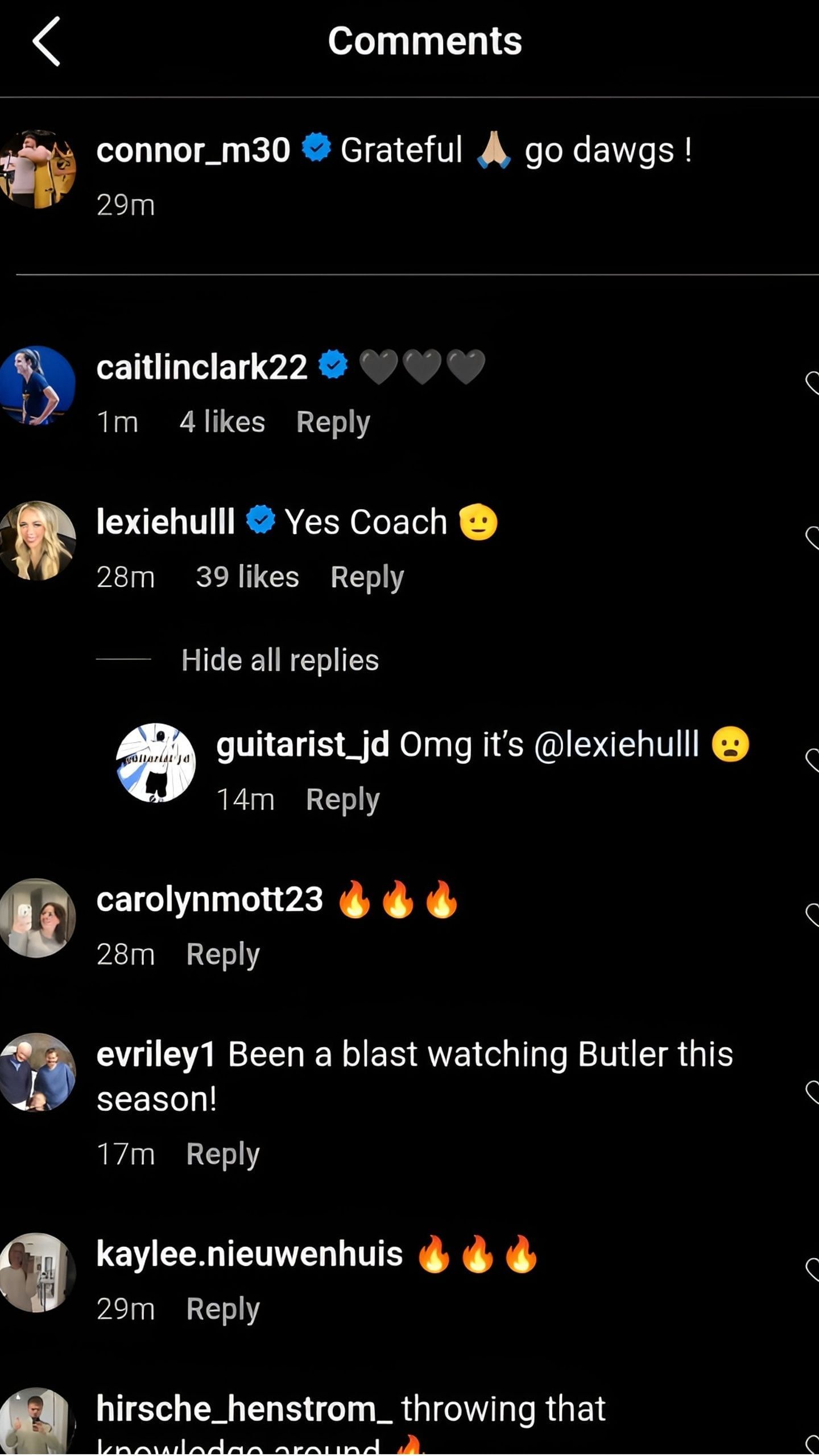 Comments on McCaffery IG post [Credit: IG/@connor_m30]