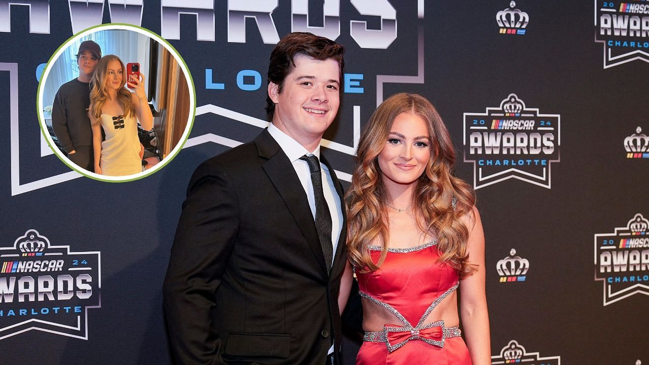 Harrison Burton and fianc&eacute; Jenna Petty during the NASCAR Awards Banquet at Charlotte Convention Center; (inset) Jenna Petty