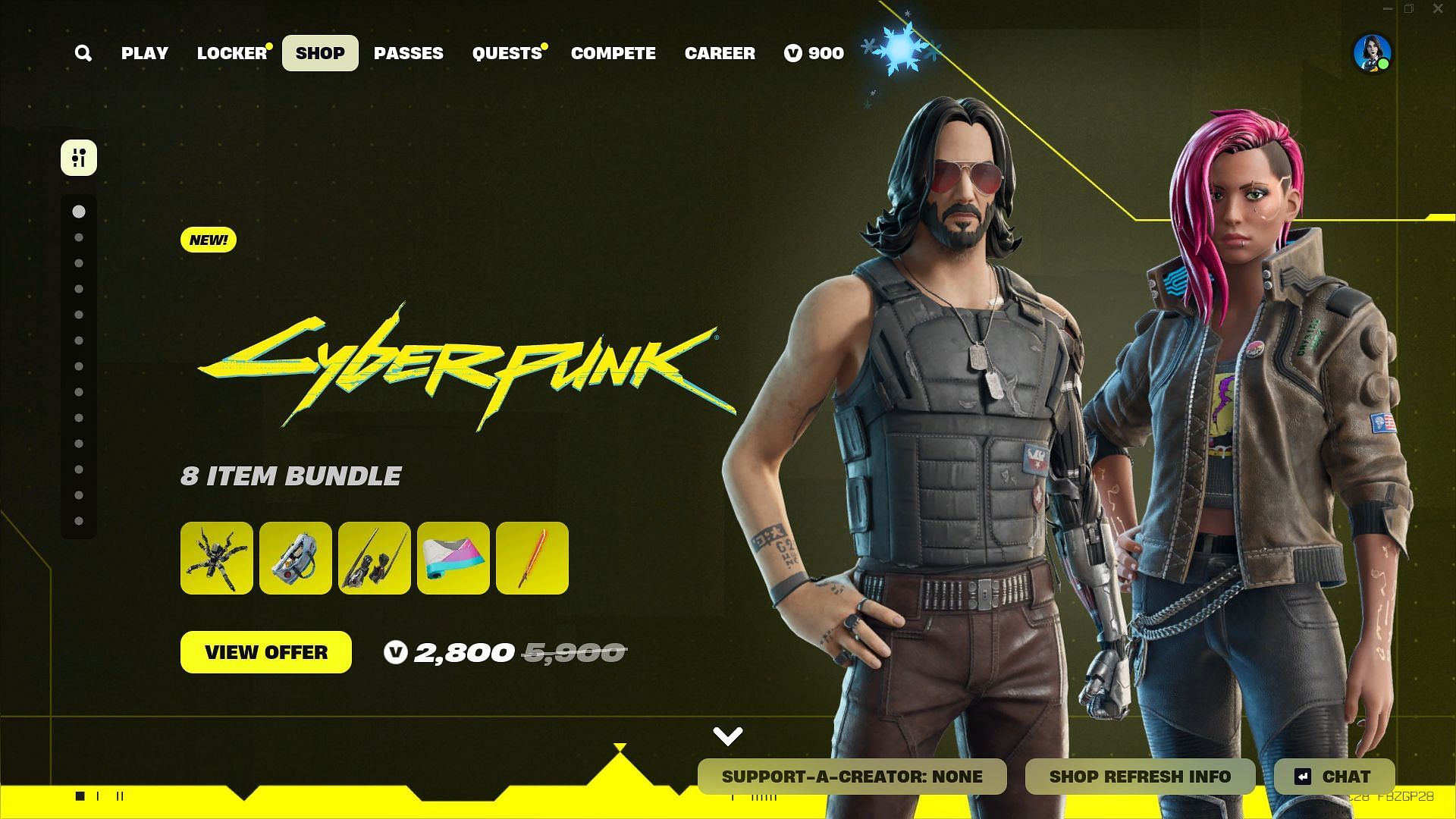 You can now purchase the Johnny Silverhand and V (Cyberpunk 2077) skins in Fortnite (Image via Epic Games)