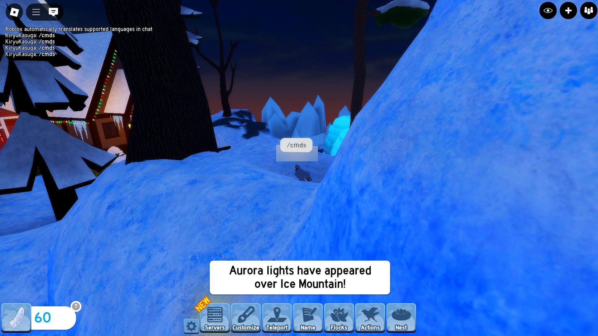 Using console commands to trigger the Aurora Borealis (Image via Roblox)