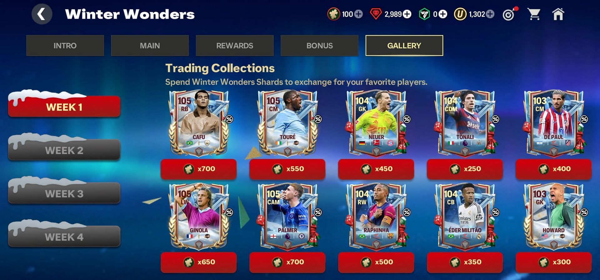 Week 1 EA FC Mobile Winter Wonders Trading Collections cards (Image via EA Sports)