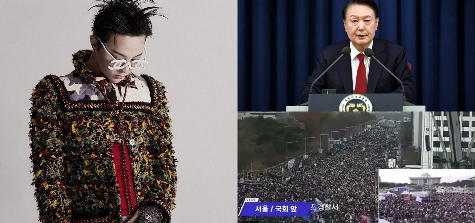 South Koreans playing G-Dragon&rsquo;s &rsquo;Crooked&rsquo; to protest against President Yoon Suk-yeol&rsquo;s impeachment result. (Images via Instagram/@xxxibgdrgn and X/@UpdateNews724 and GETTY/Handout)