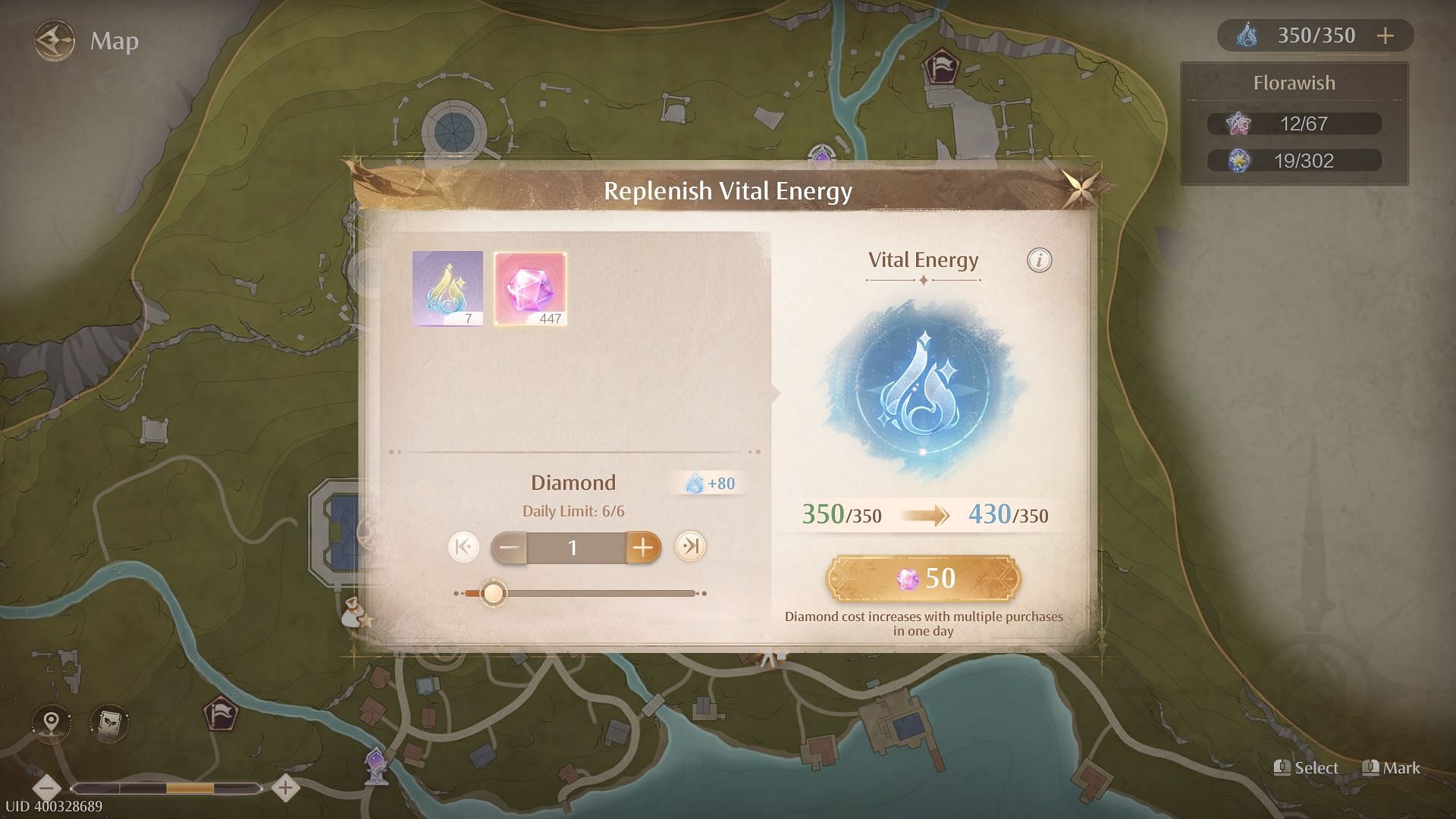 Vital Energy can be replenished with Diamonds (Image via InFold Games)