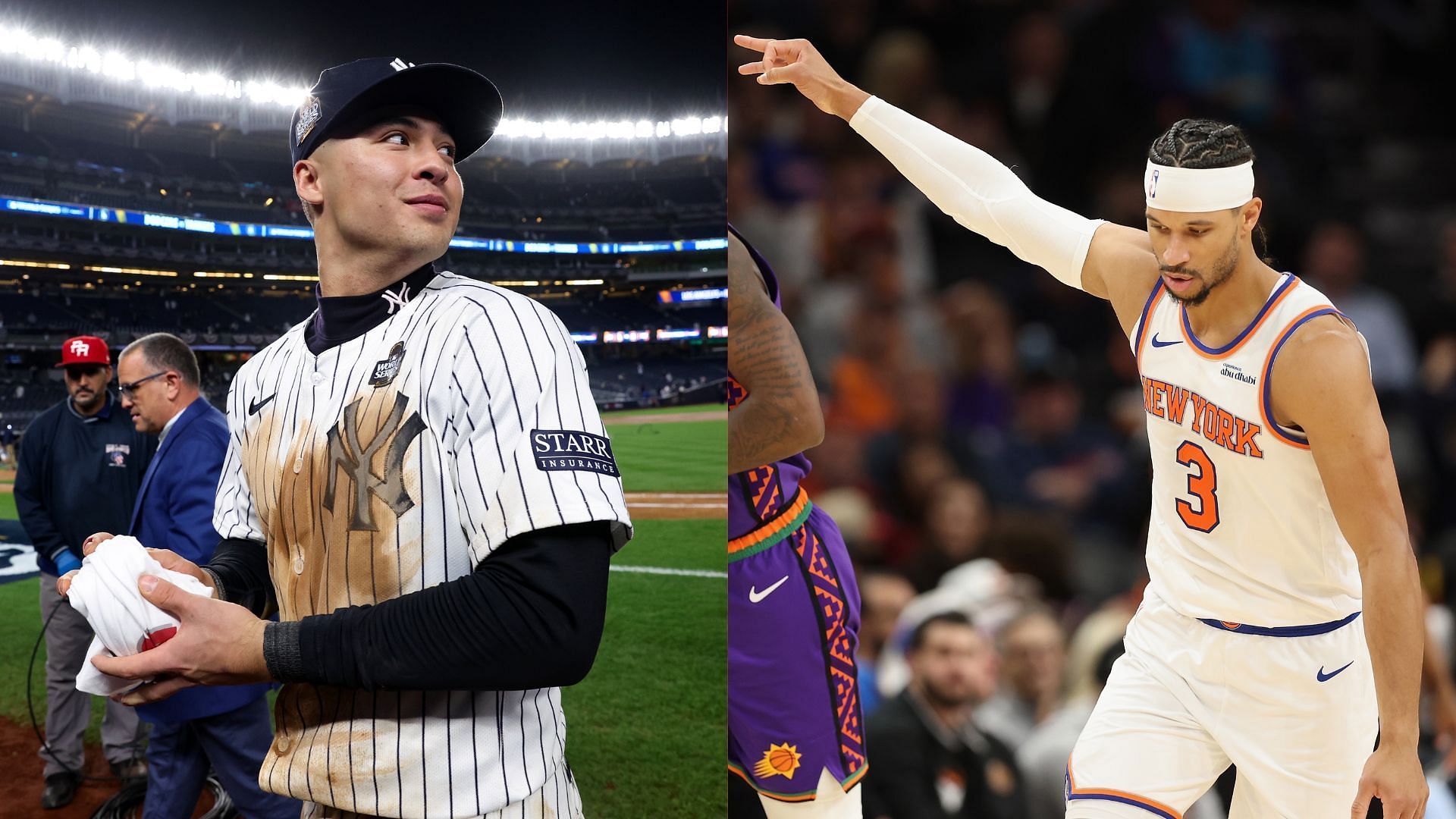 Yankees shortstop Anthony Volpe gifted a signed bat to Knicks player Josh Hart