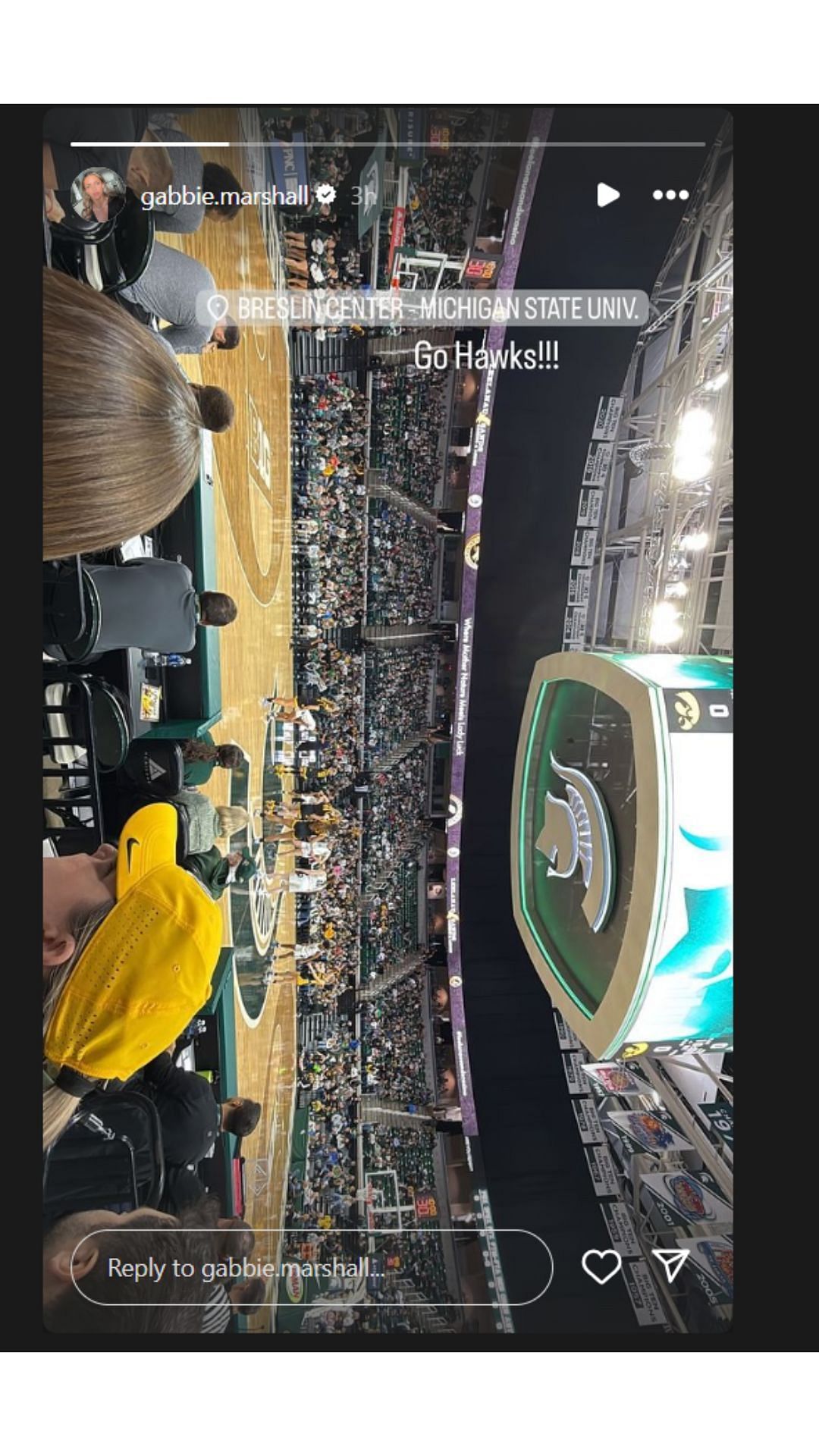 Iowa icon Gabbie Marshall at Hawkeyes vs Michigan State game. IG image via @gabbie.marshall