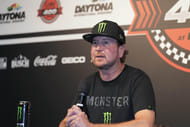 Kurt Busch addresses the media after announcing his retirement in 2023 - Source: Imagn