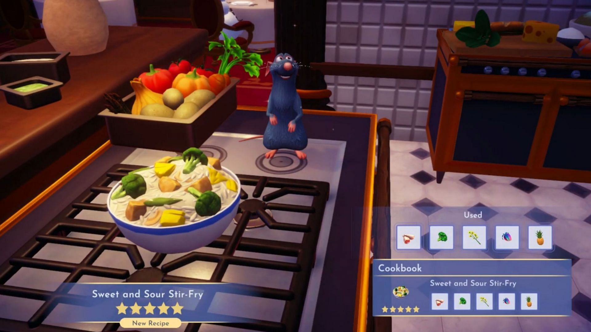 Sweet and Sour Stir Fry is a five-star meal in Disney Dreamlight Valley (Image via Gameloft)