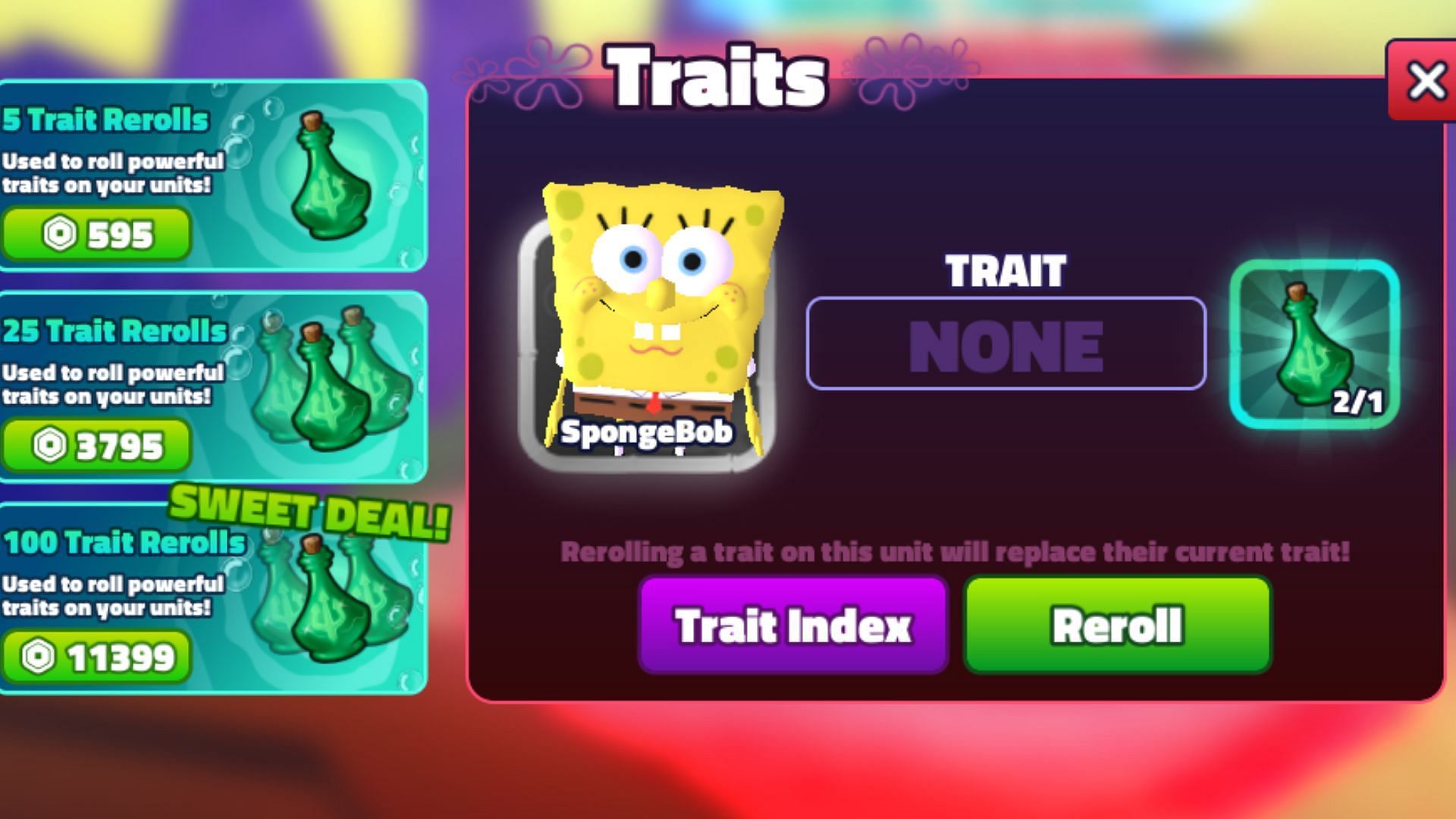 The &quot;Traits&quot; interface will appear after walking into the Sandy Cheeks Traits&#039; blip (Image via Roblox)