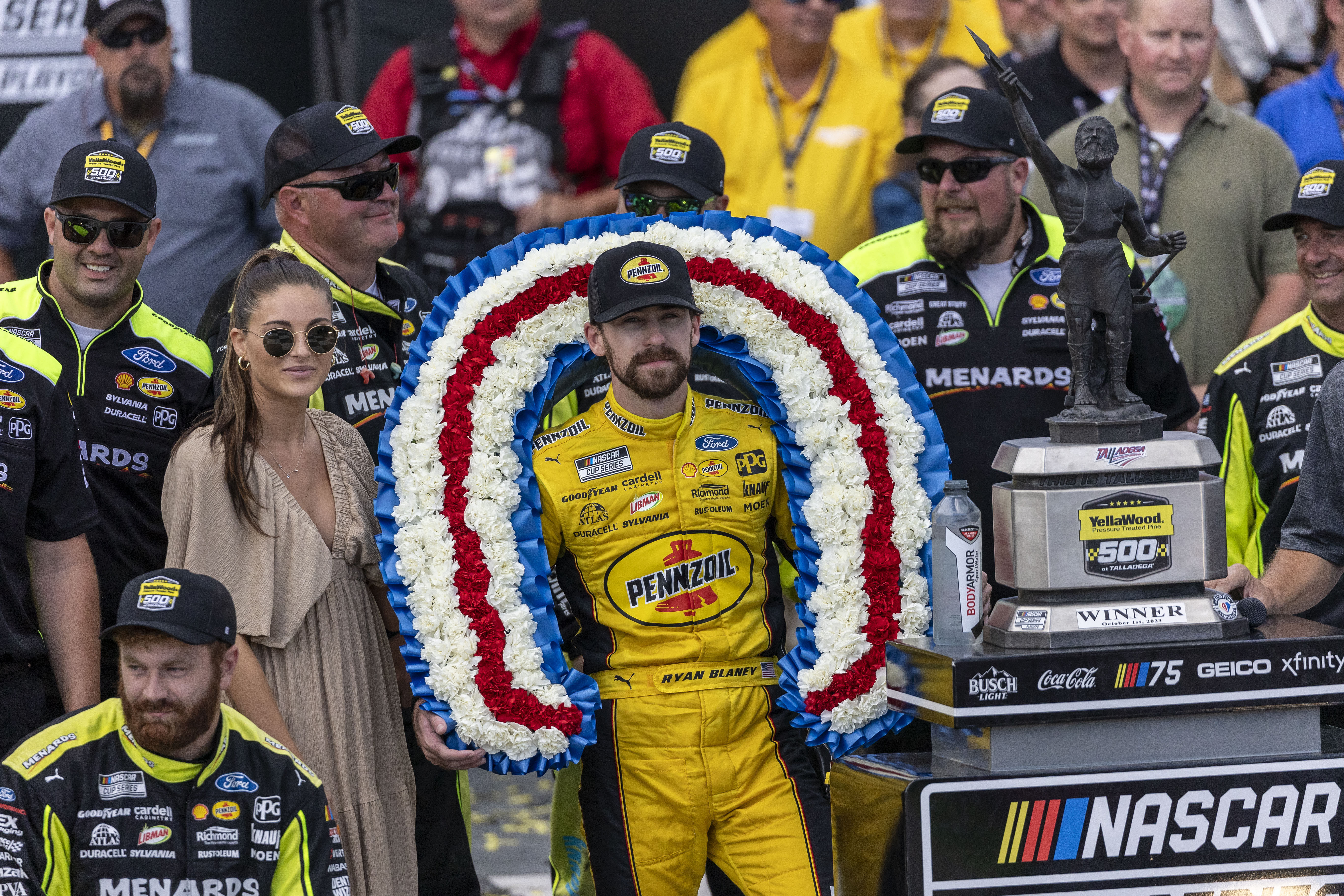 Ryan Blaney celebrates his victory after the 2023 YellaWood 500 at Talladega Superspeedway - Source: Imagn