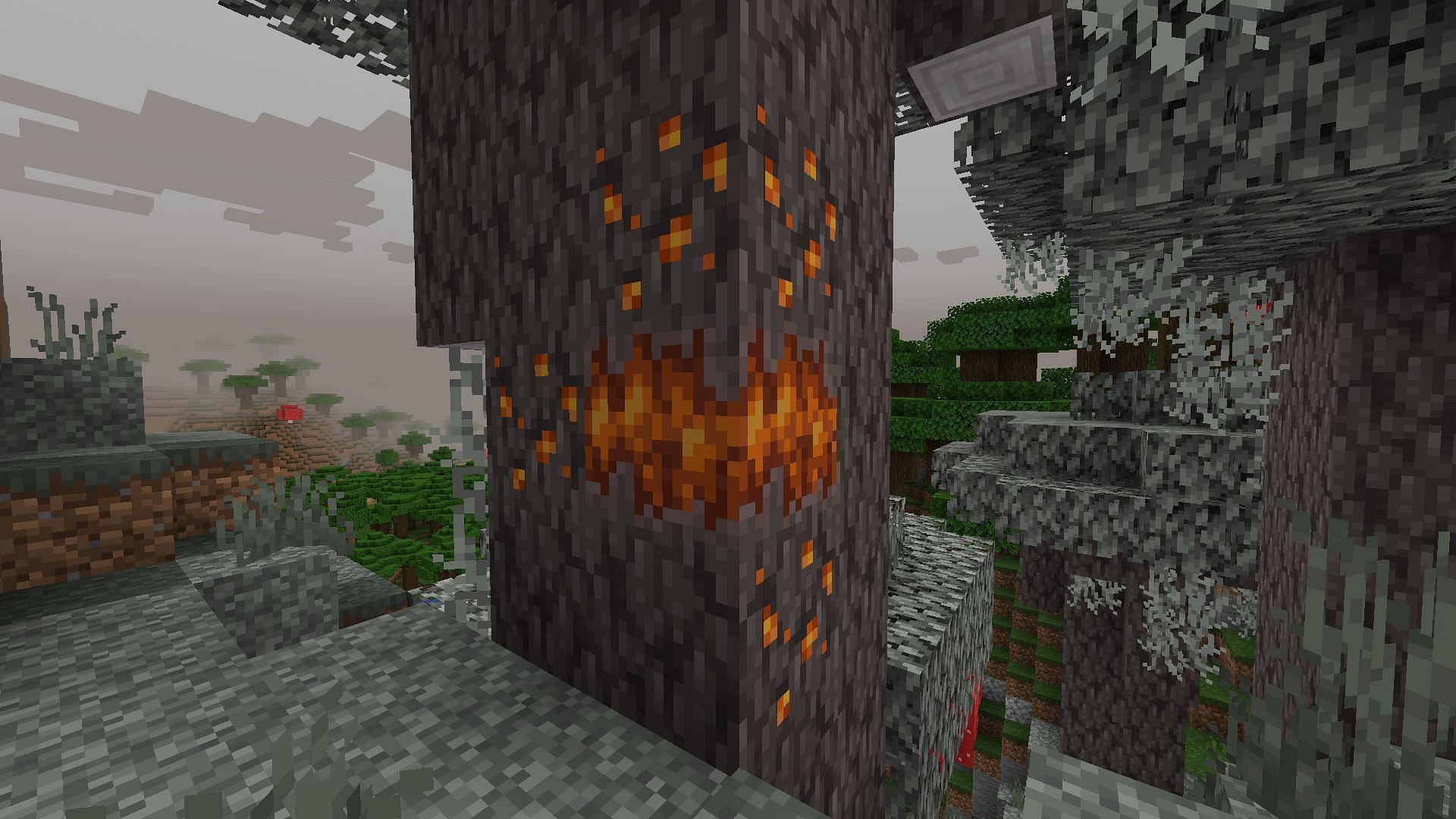 Resin forming on pale oak trees in Pale Garden (Image via Mojang Studios)