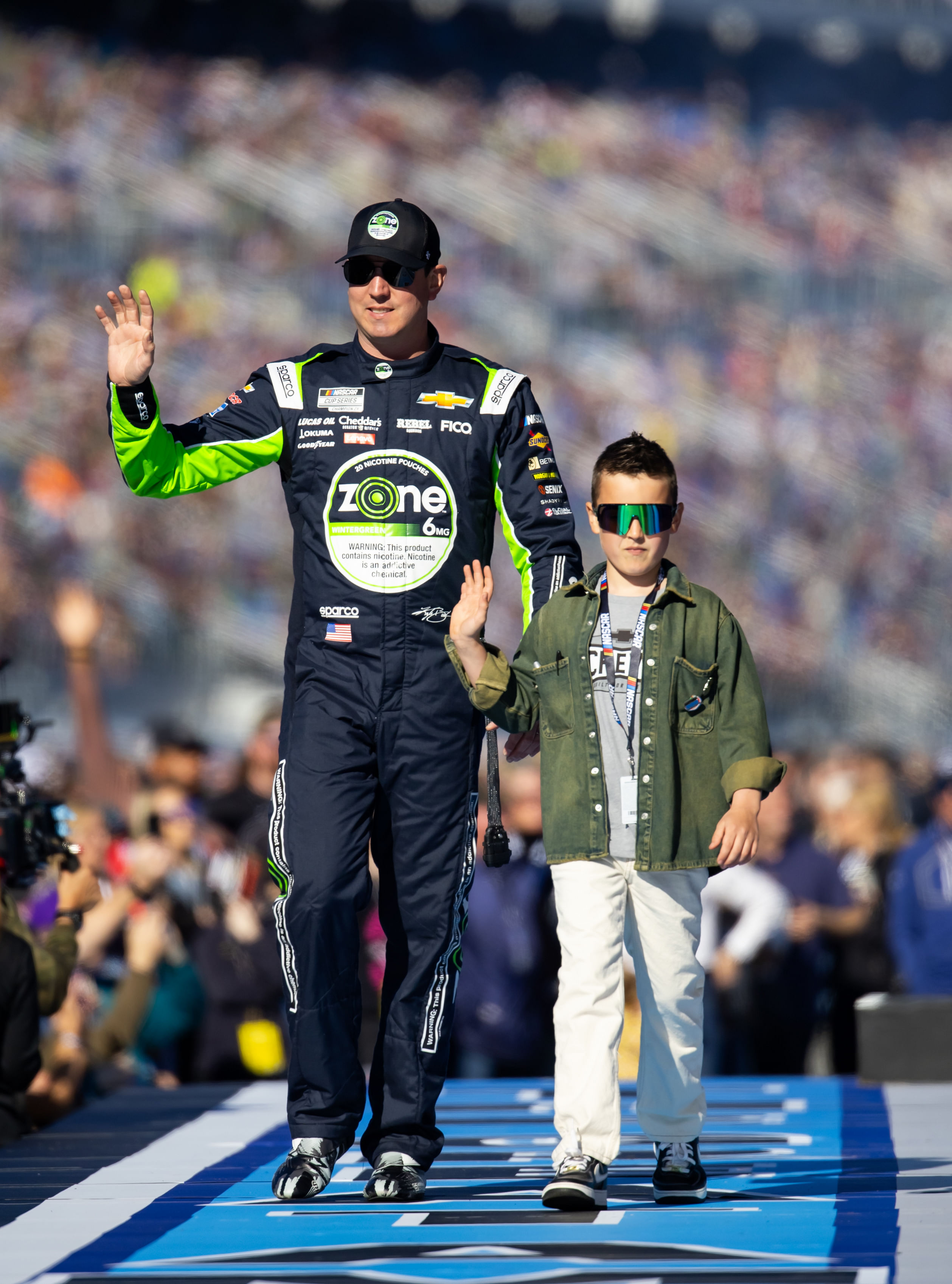 Kyle Busch with his son Brexton in this year&#039;s Daytona 500 - Source: Imagn