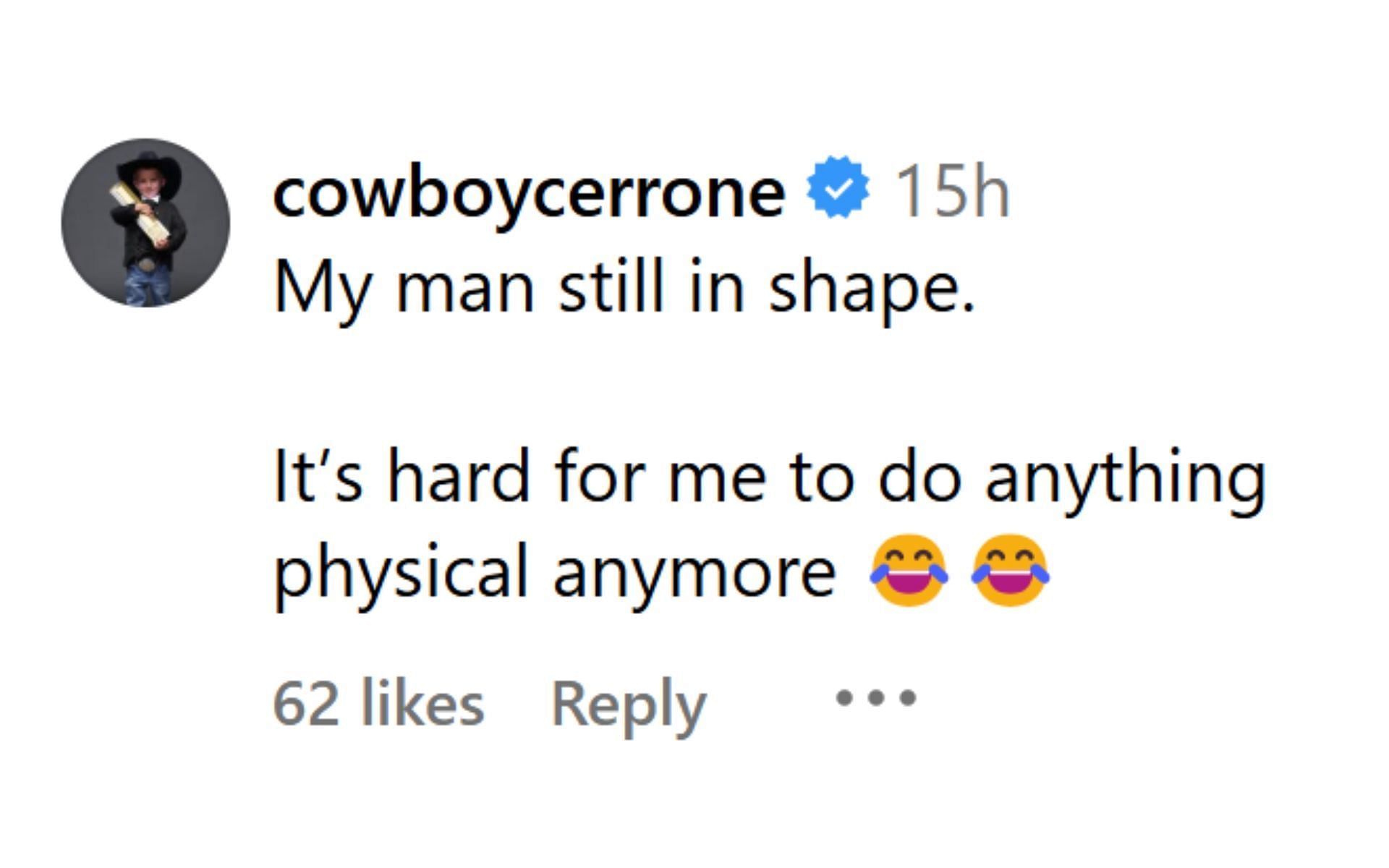 Donald Cerrone&#039;s comment on TJ Dillashaw&#039;s video. [Image credit: @tjdillashaw on Instagram]