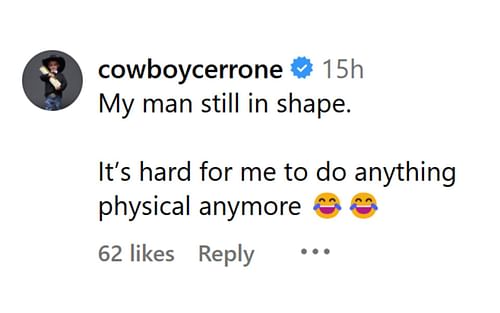 Donald Cerrone's comment on TJ Dillashaw's video. [Image credit: @tjdillashaw on Instagram]