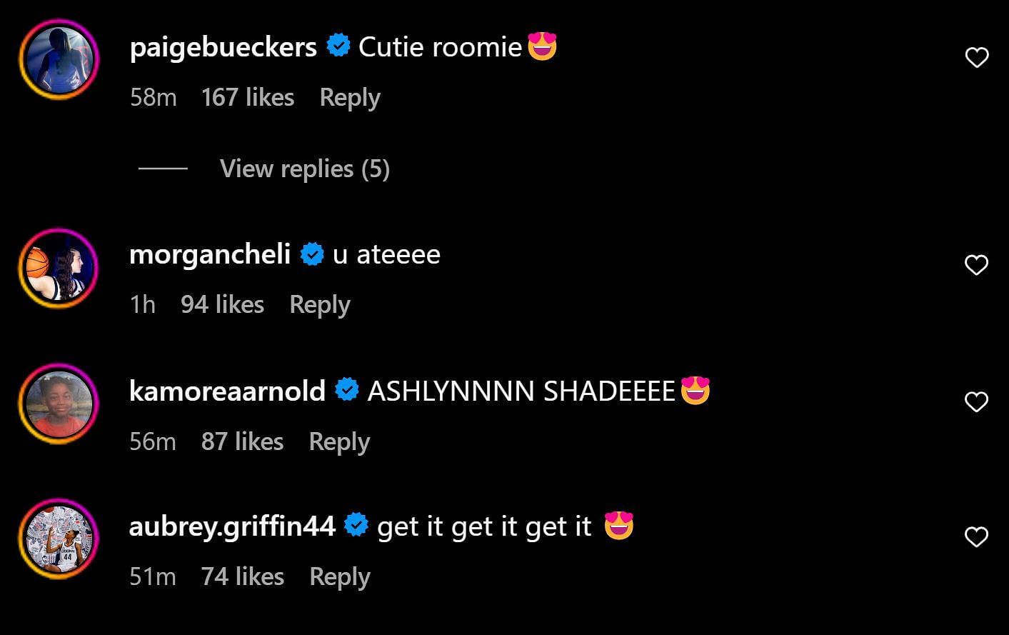 UConn players commented on Ashlynn&#039;s post (@therealashlynn12/IG)