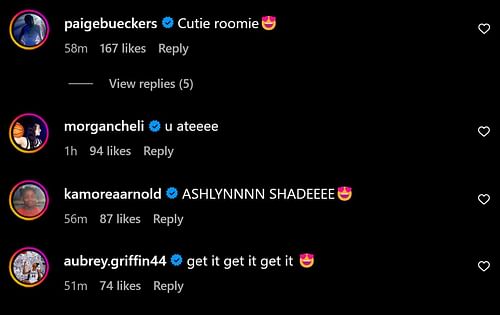 UConn players commented on Ashlynn's post (@therealashlynn12/IG)