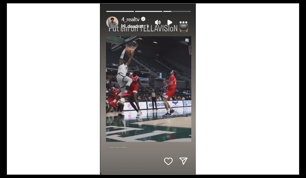 Tre Vaughn-Minott shares a story of his Alley-oop dunk (Image via Instagram/@4_realtv)