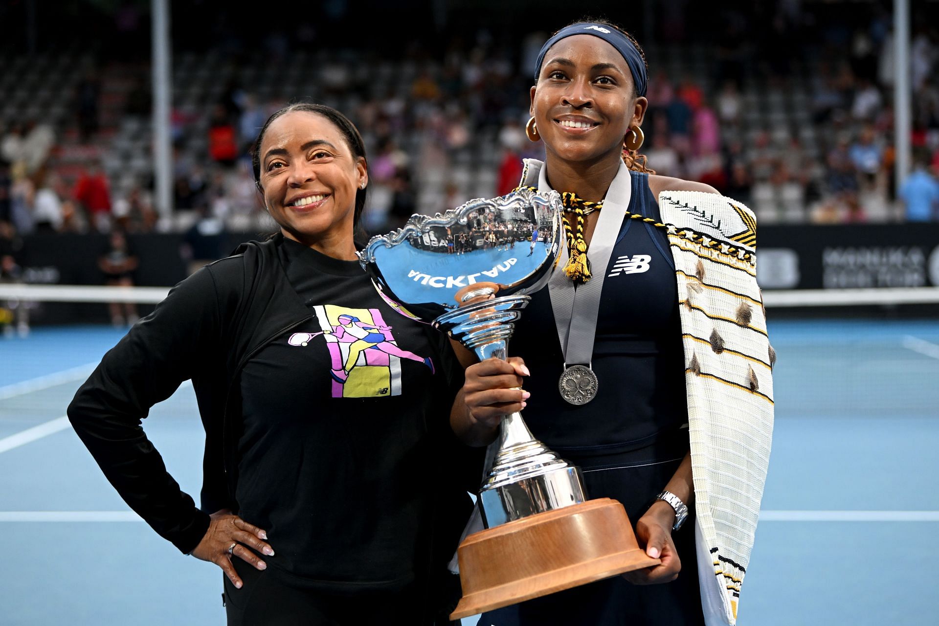 Coco Gauff with her mother Candi at the 2024 Women's ASB Classic [Source: Getty]