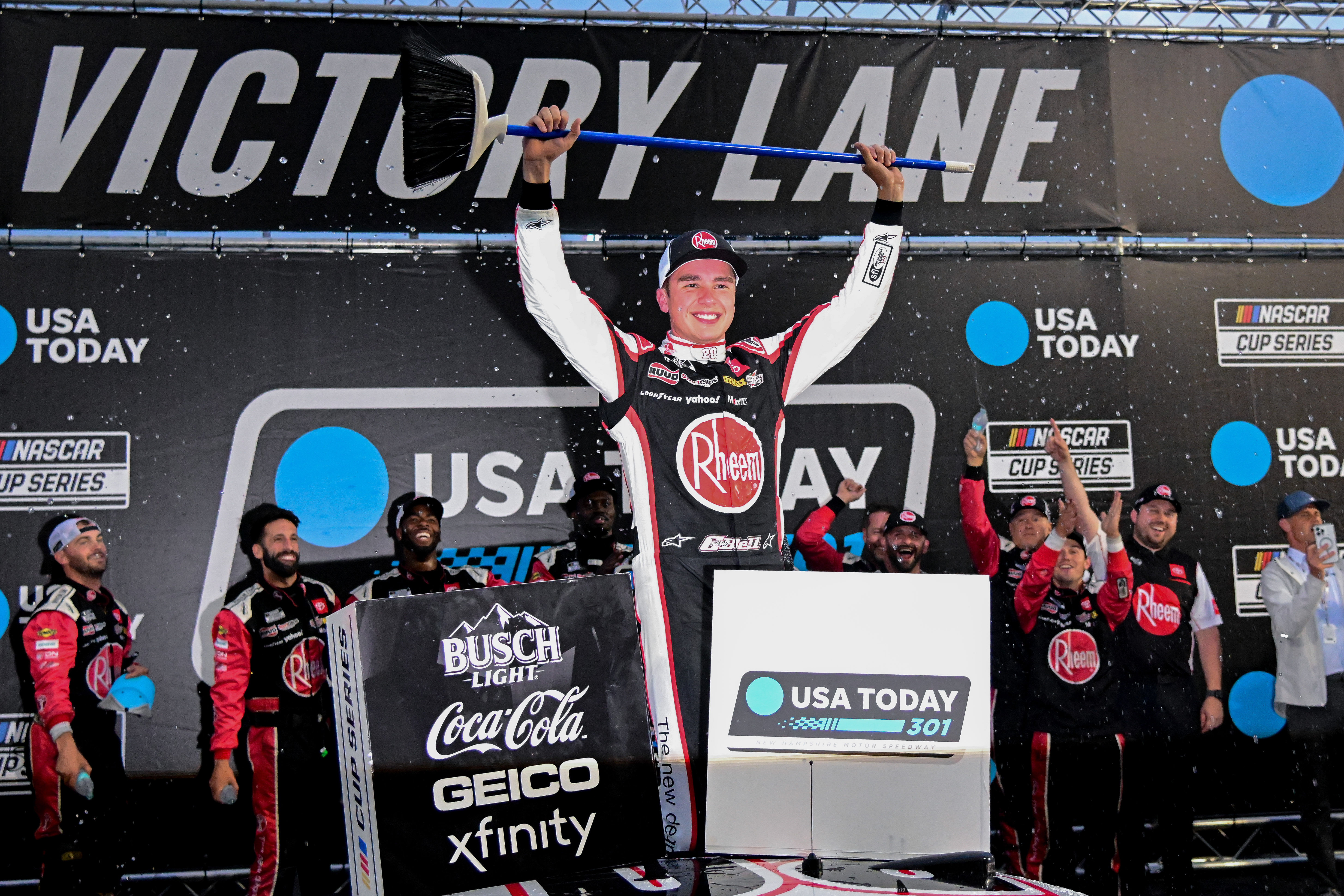 Christopher Bell celebrates winning the USA TODAY 301 at New Hampshire Motor Speedway. - Source: Imagn