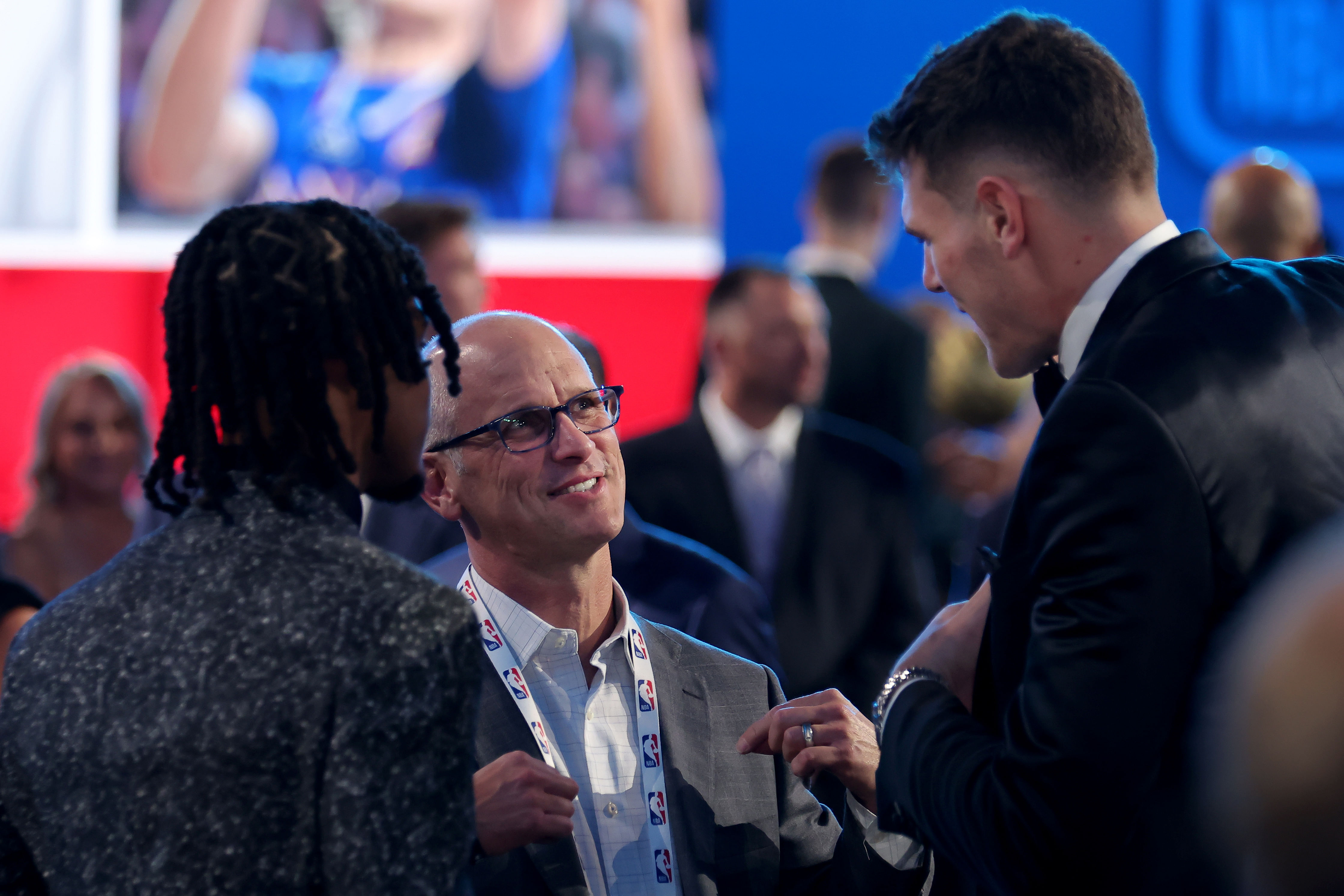 Dan Hurley with UConn alumni Stephon Castle and Donovan Clingan at the NBA: Draft - Source: Imagn