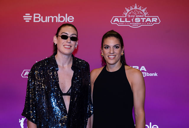 New York Liberty player Breanna Stewart and wife Marta Xargay walk the red carpet during the WNBA All Star weekend at the Phoenix Convention Center. Photo Credit: Imagn