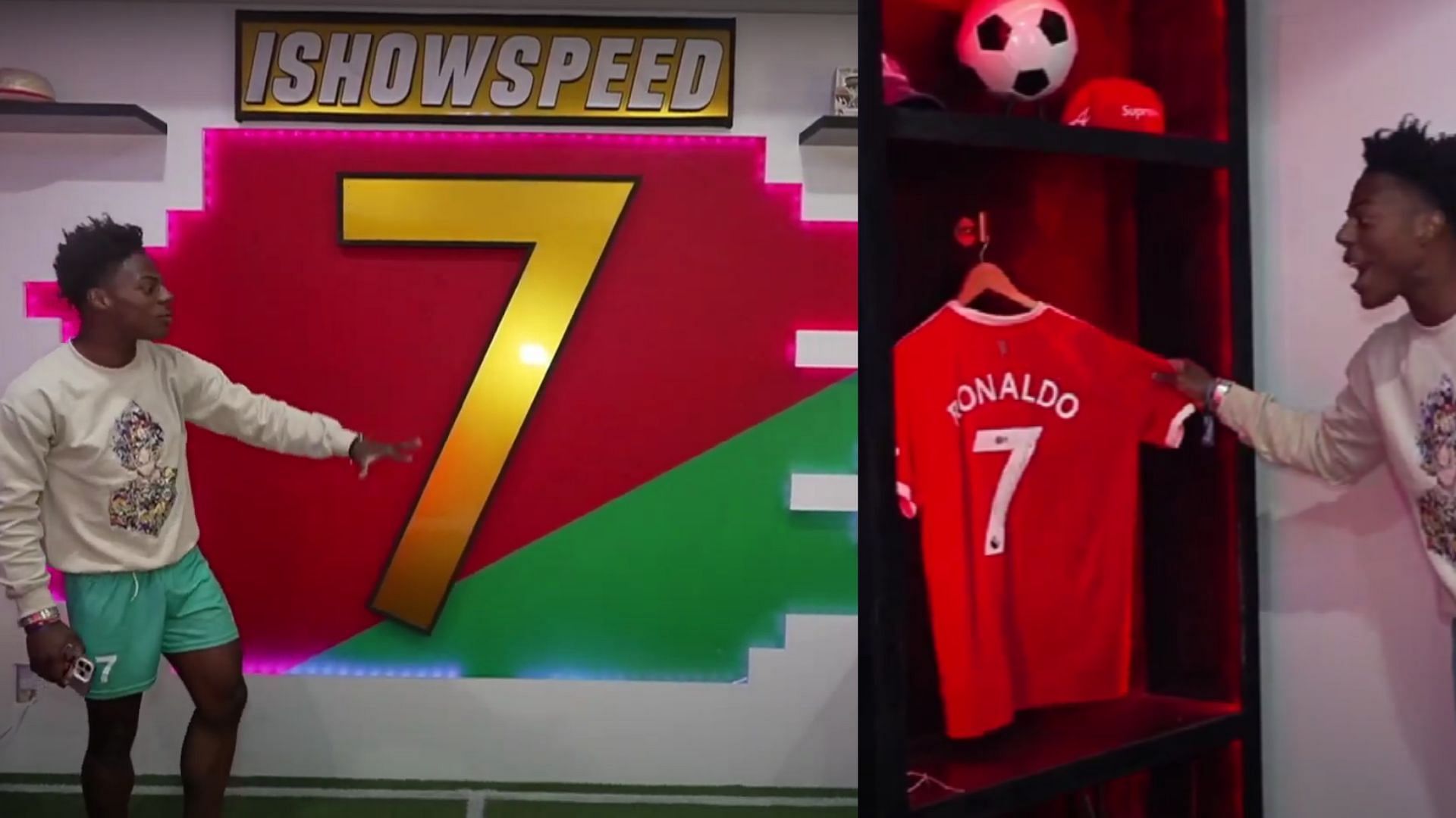 IShowSpeed went all out with his new setup, inspired by the Portuguese football legend (Images via IShowSpeed/YouTube)