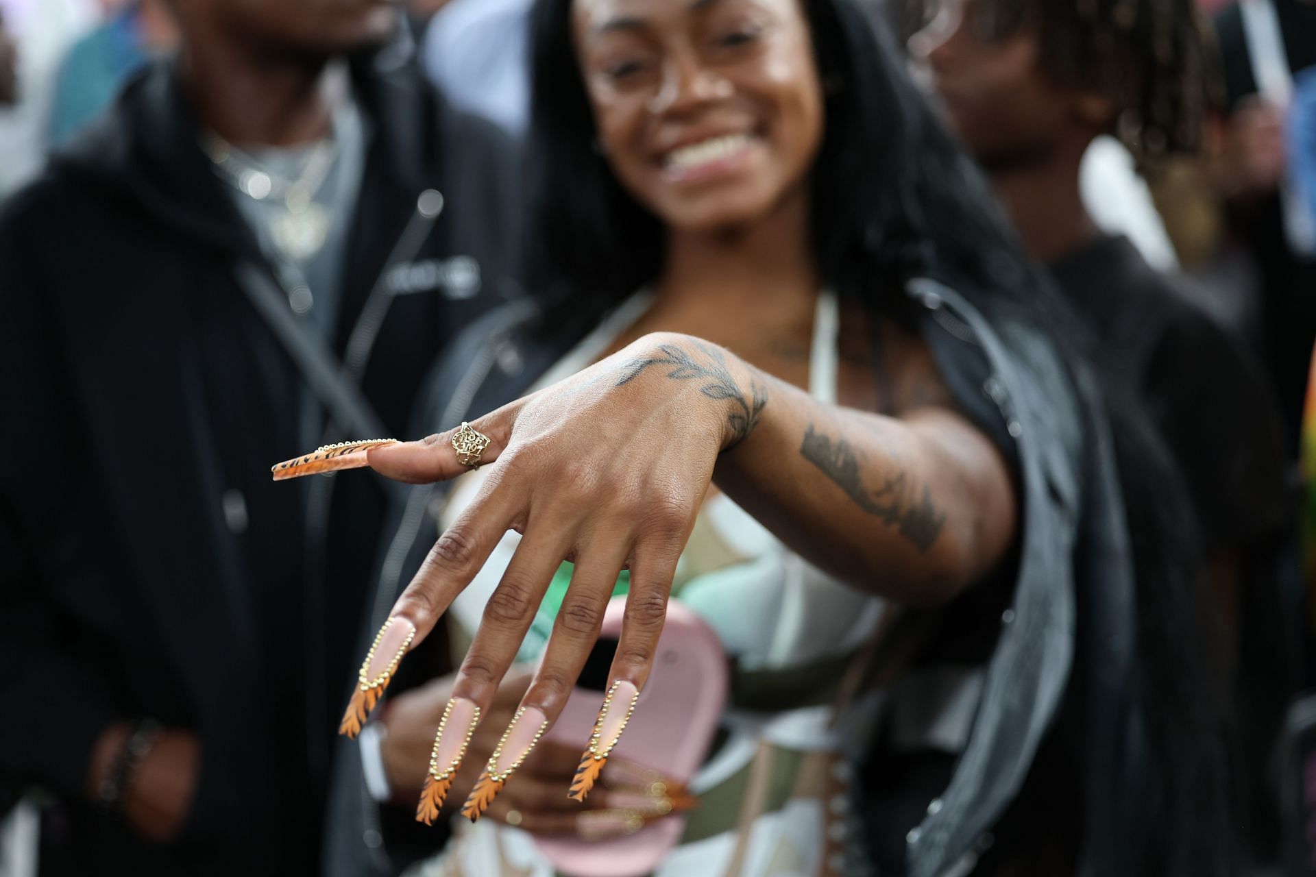 Sha&#039;Carri Richardson flaunts her nails during Basketball at the Olympic Games Paris 2024: (Source: Getty)