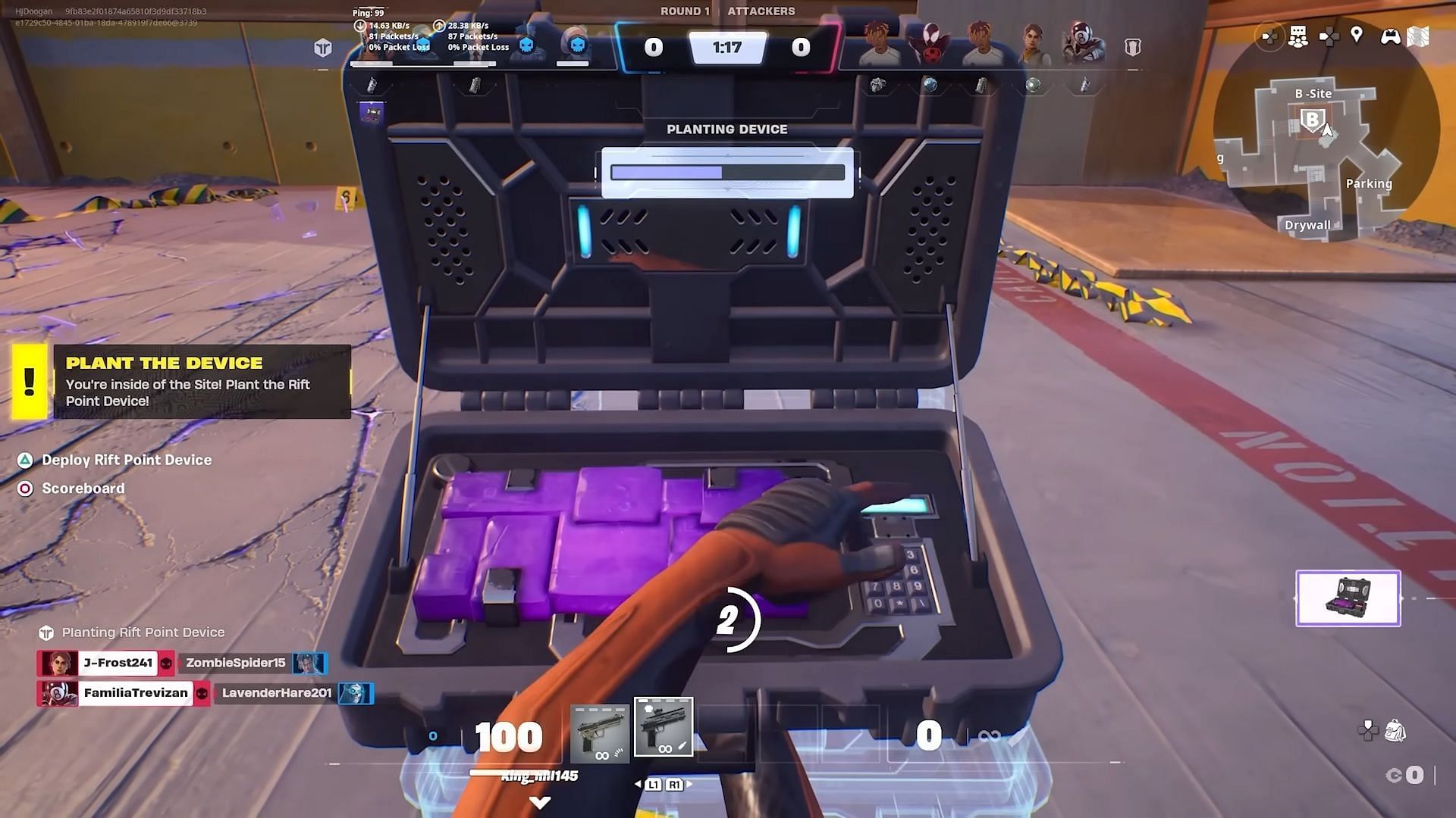 Planting the bomb in Fortnite Ballistic (Image via @ HJDoogan on YouTube || Epic Games)