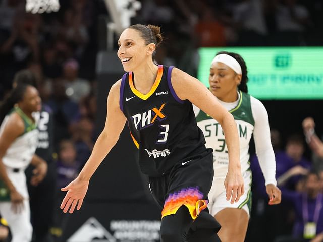 Phoenix Mercury guard Diana Taurasi (3) smiles after hitting a three-pointer on Sept. 19, 2024 at Footprint Center in Phoenix. - Source: Imagn