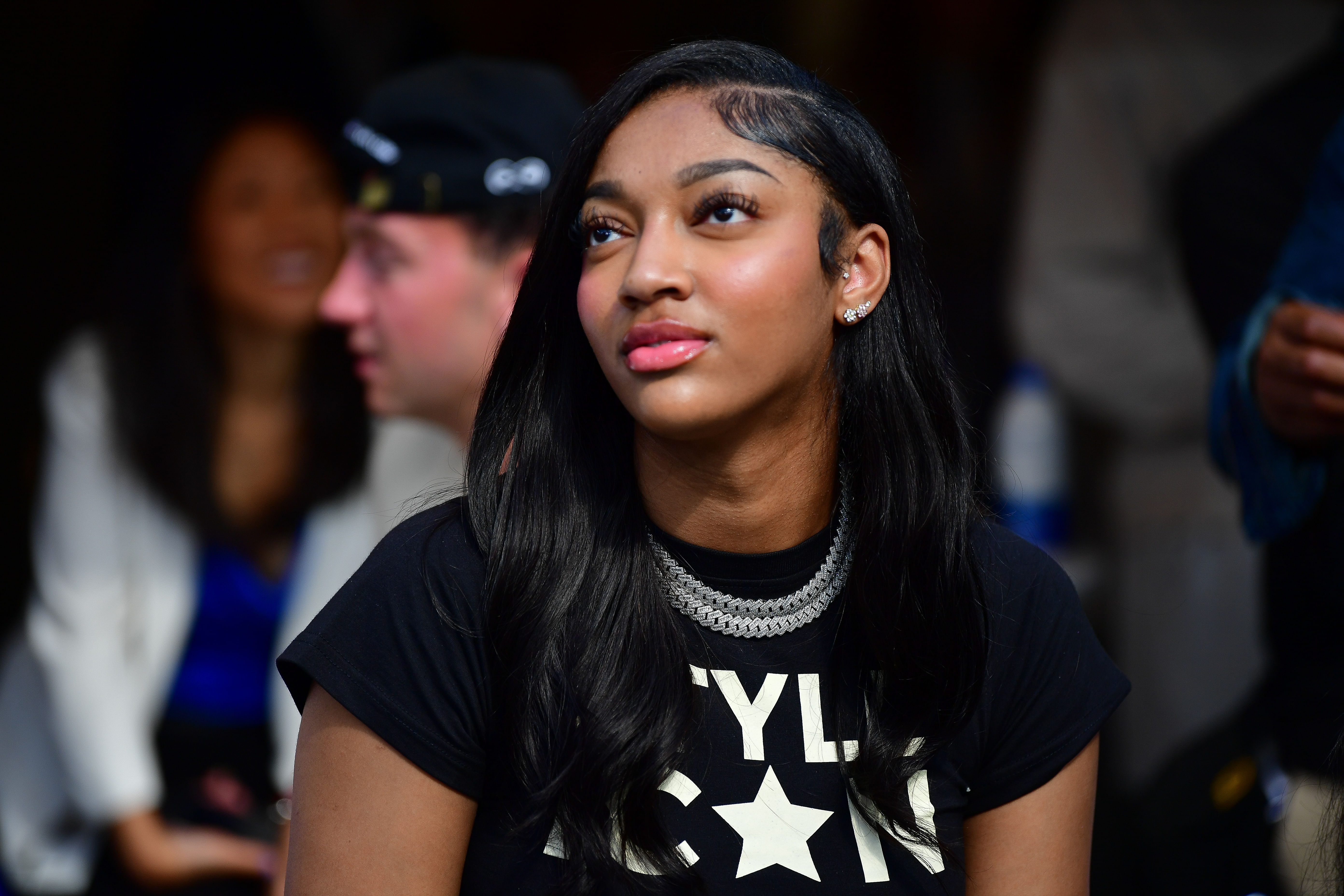 Angel Reese attends the game between the Los Angeles Rams and San Francisco 49ers at SoFi Stadium. (Image via: Imagn)