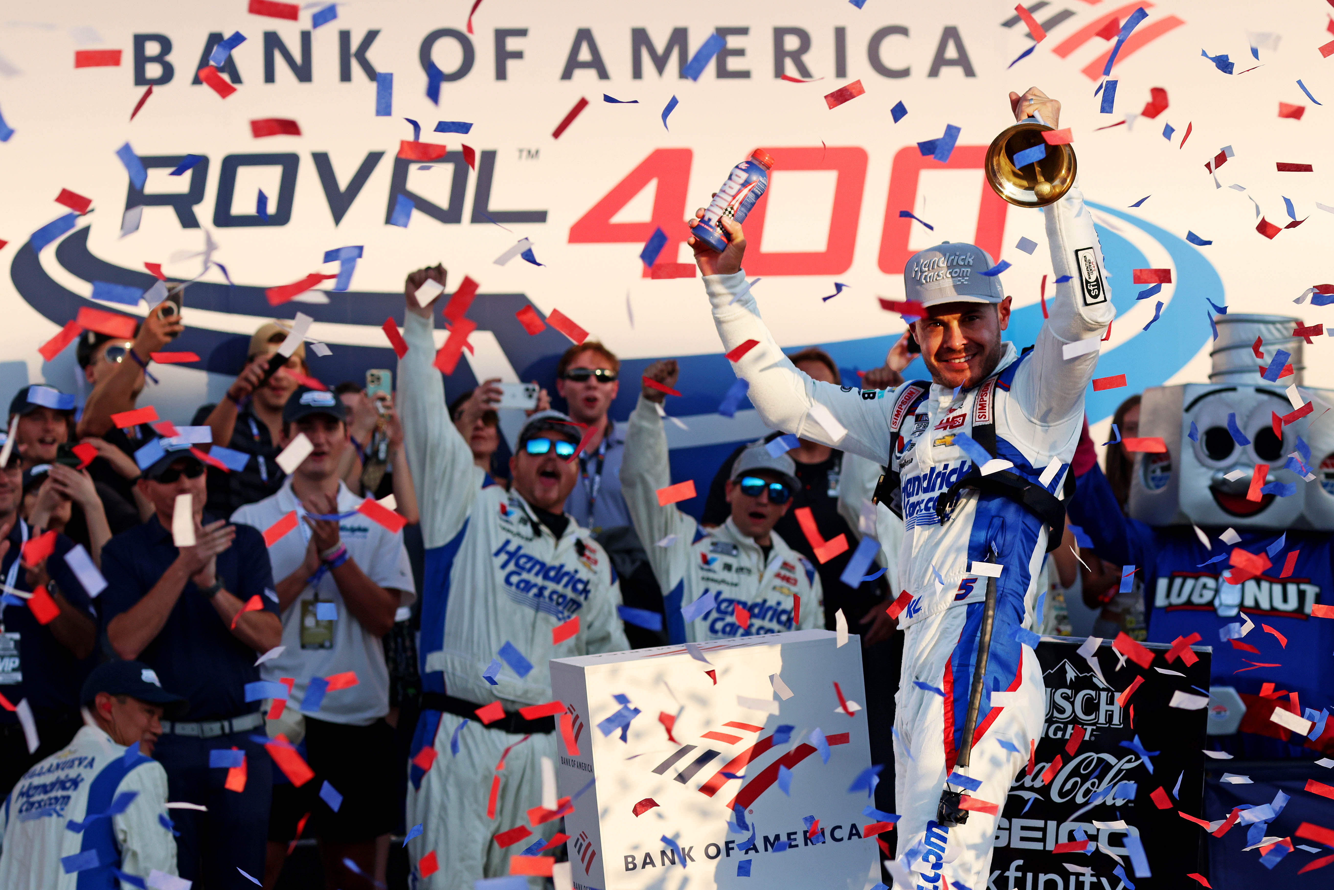 Kyle Larson (5) celebrates after winning the Bank of America ROVAL 400 at Charlotte Motor Speedway Road Course - Source: Imagn