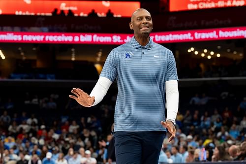 Memphis' head coach Penny Hardaway reacts during the game against UNC in the Hoops for St. Jude Tip Off Classic at FedExForum on Tuesday, October 15, 2024. Photo: Imagn