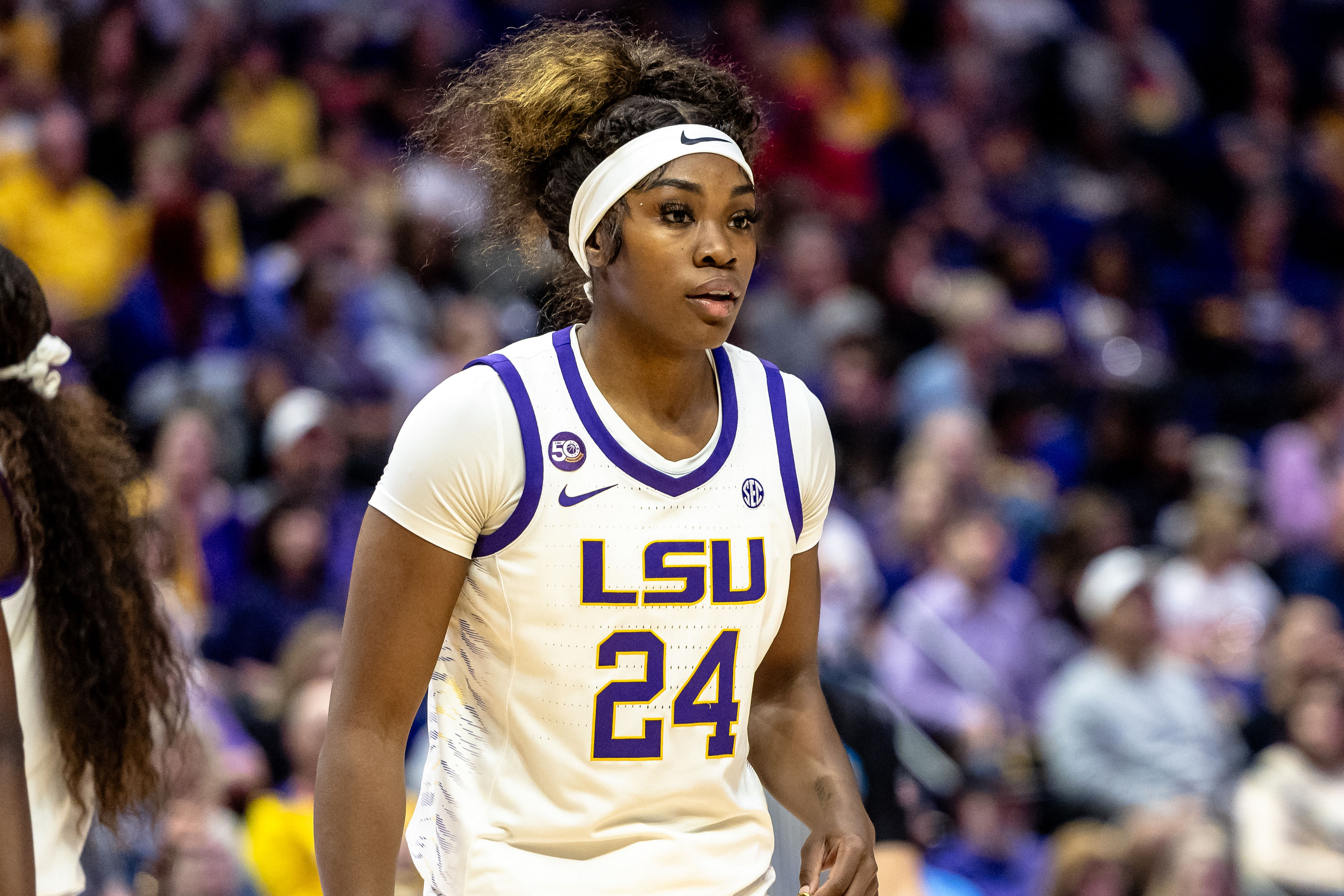 LSU Tigers guard Aneesah Morrow looks on against Northwestern State during the first half at the Pete Maravich Assembly Center. Photo: Imagn