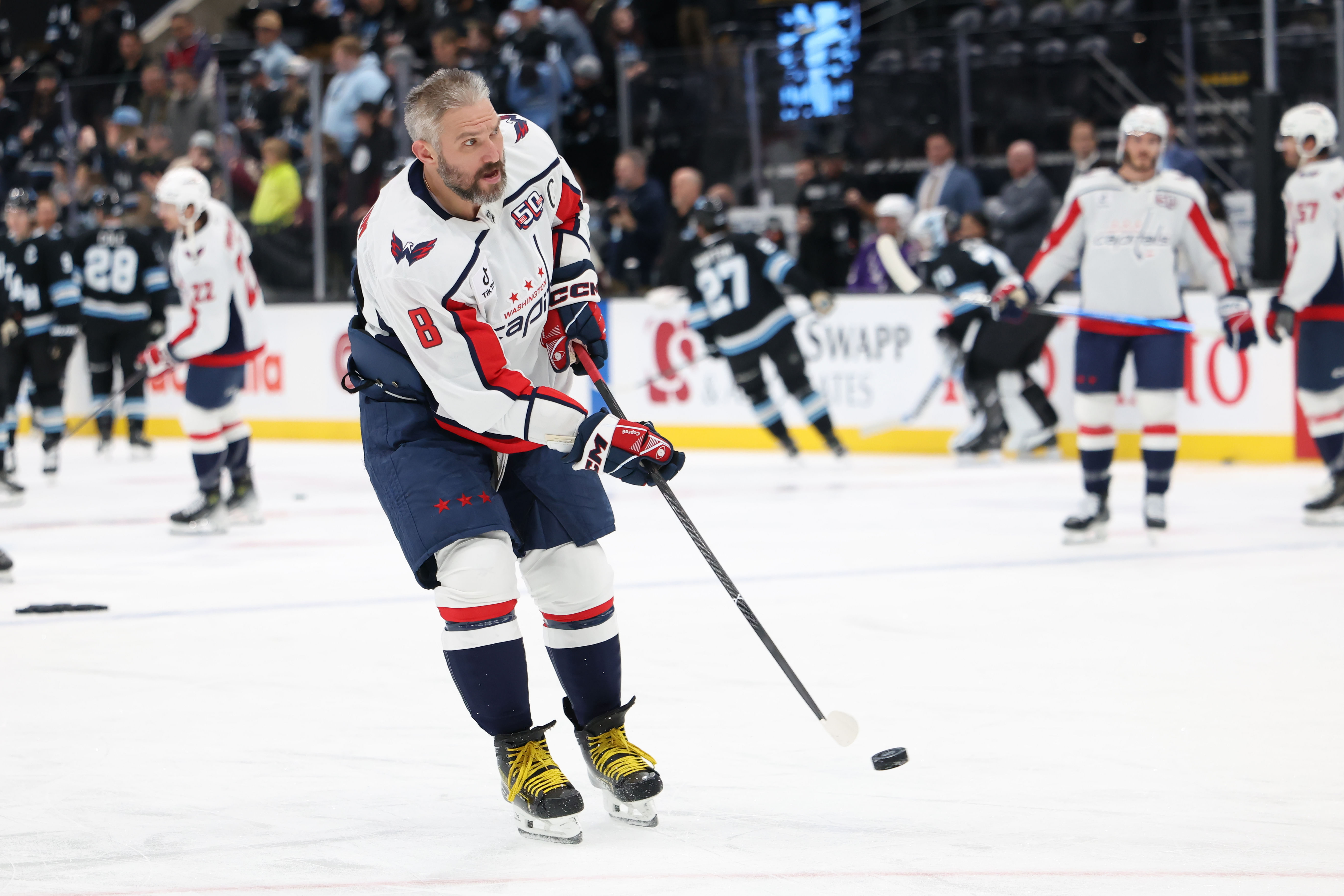 Alex Ovechkin is back on the ice skating lightly (Credits: IMAGN)