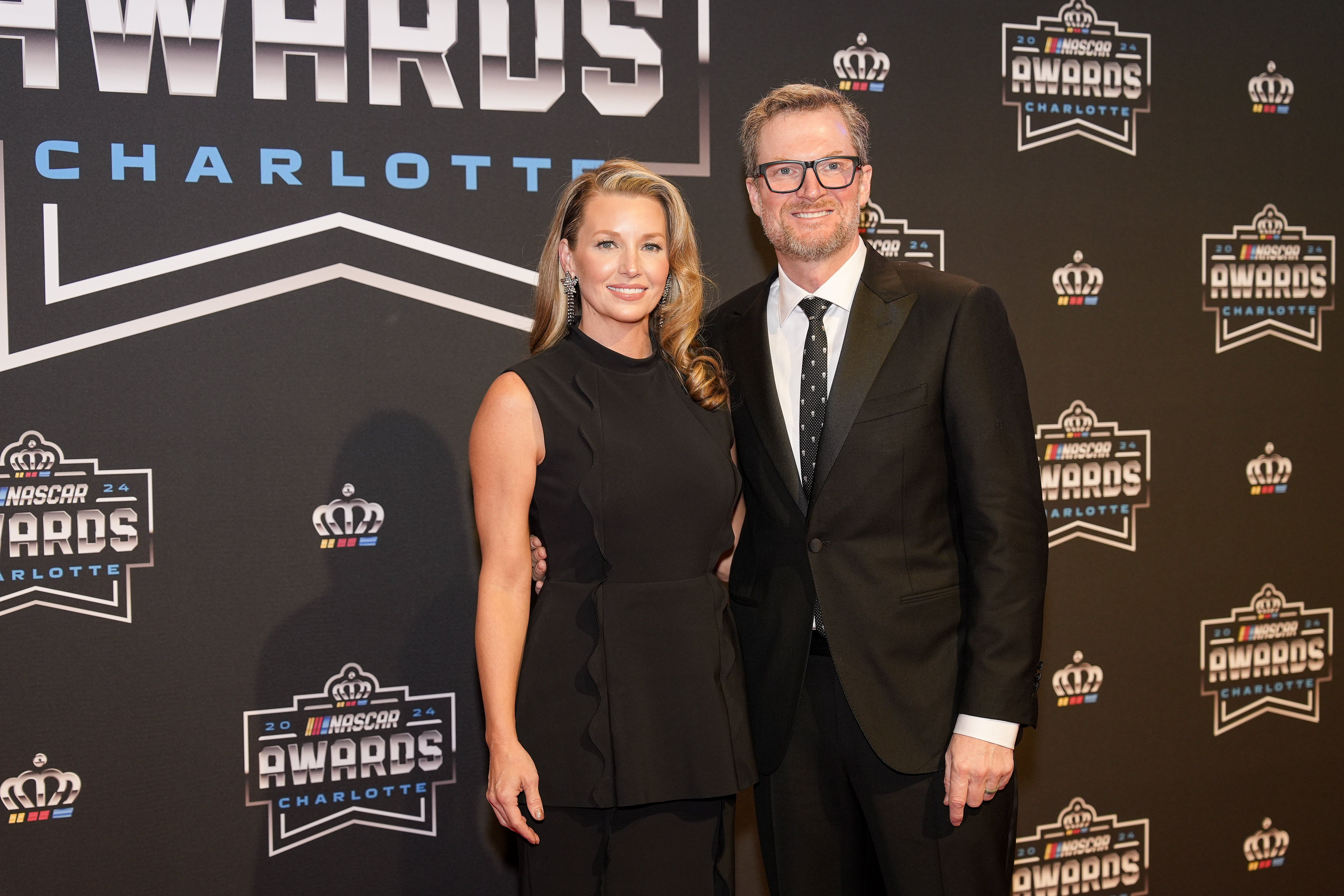 Dale Earnhardt Jr. and wife Amy during the NASCAR Awards Banquet at Charlotte Convention Center. Mandatory Credit: Jim Dedmon-Imagn Images