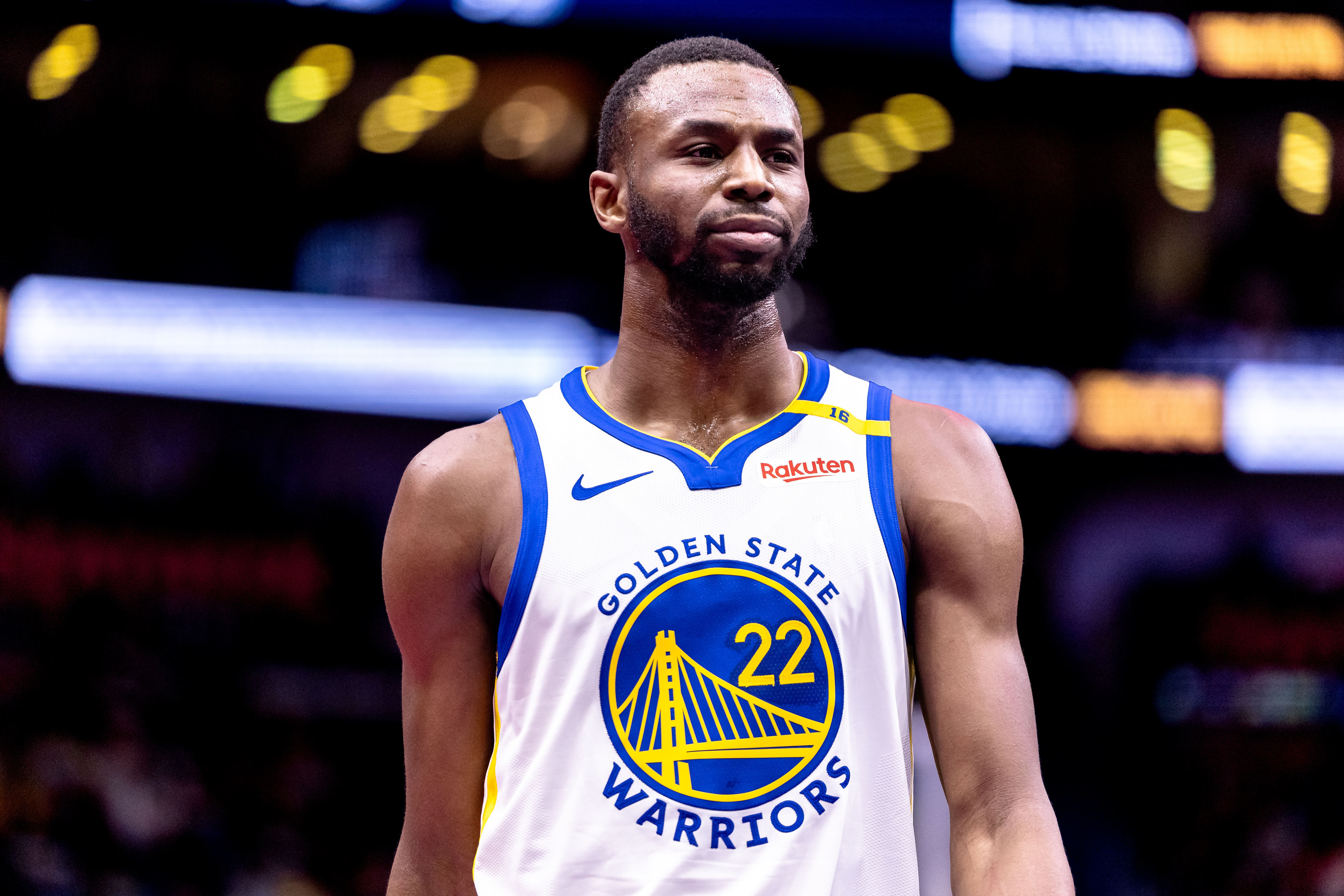 Golden State Warriors forward Andrew Wiggins looks on against the New Orleans Pelicans at Smoothie King Center. Photo Credit: Imagn