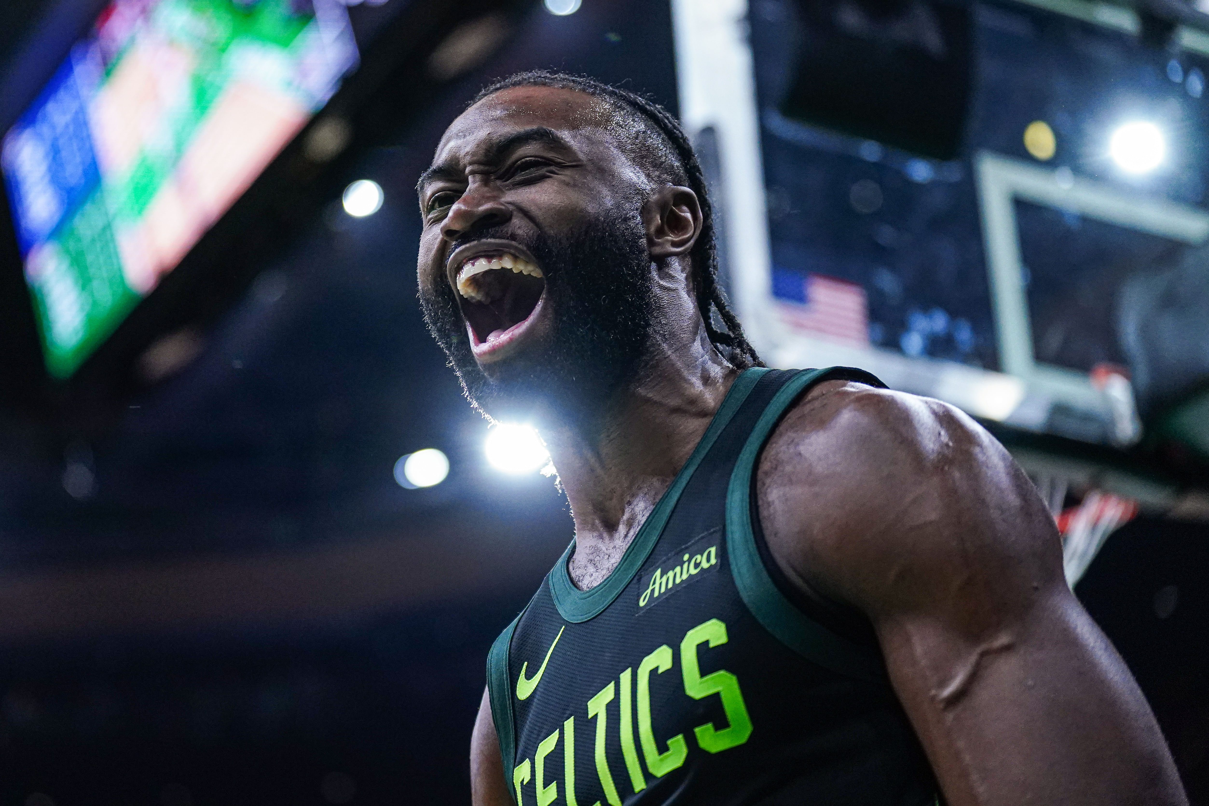 Jaylen Brown praises young teammates for stepping up against Miami. (Photo: IMAGN)