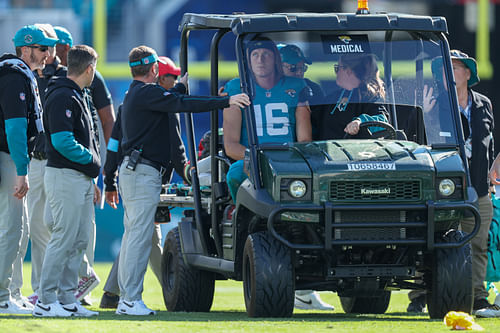 Jacksonville Jaguars quarterback Trevor Lawrence was carted off the field following the injury against the Houston Texans (Credits: IMAGN)