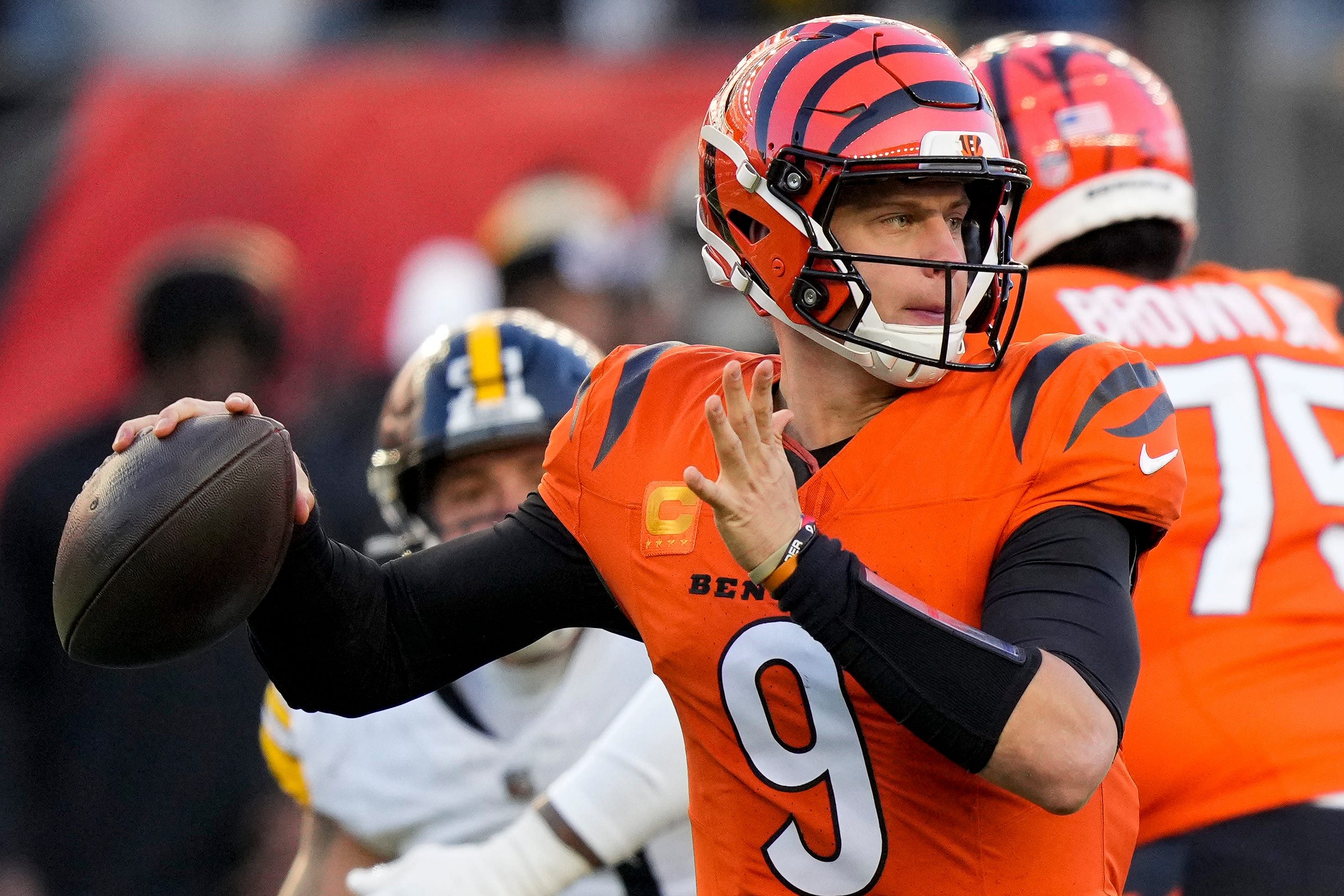 Cincinnati Bengals quarterback Joe Burrow (9) throws a pass in the fourth quarter of the NFL Week 13 game against the Pittsburgh Steelers at the Paycor Stadium on Sunday. (Credits: IMAGN)