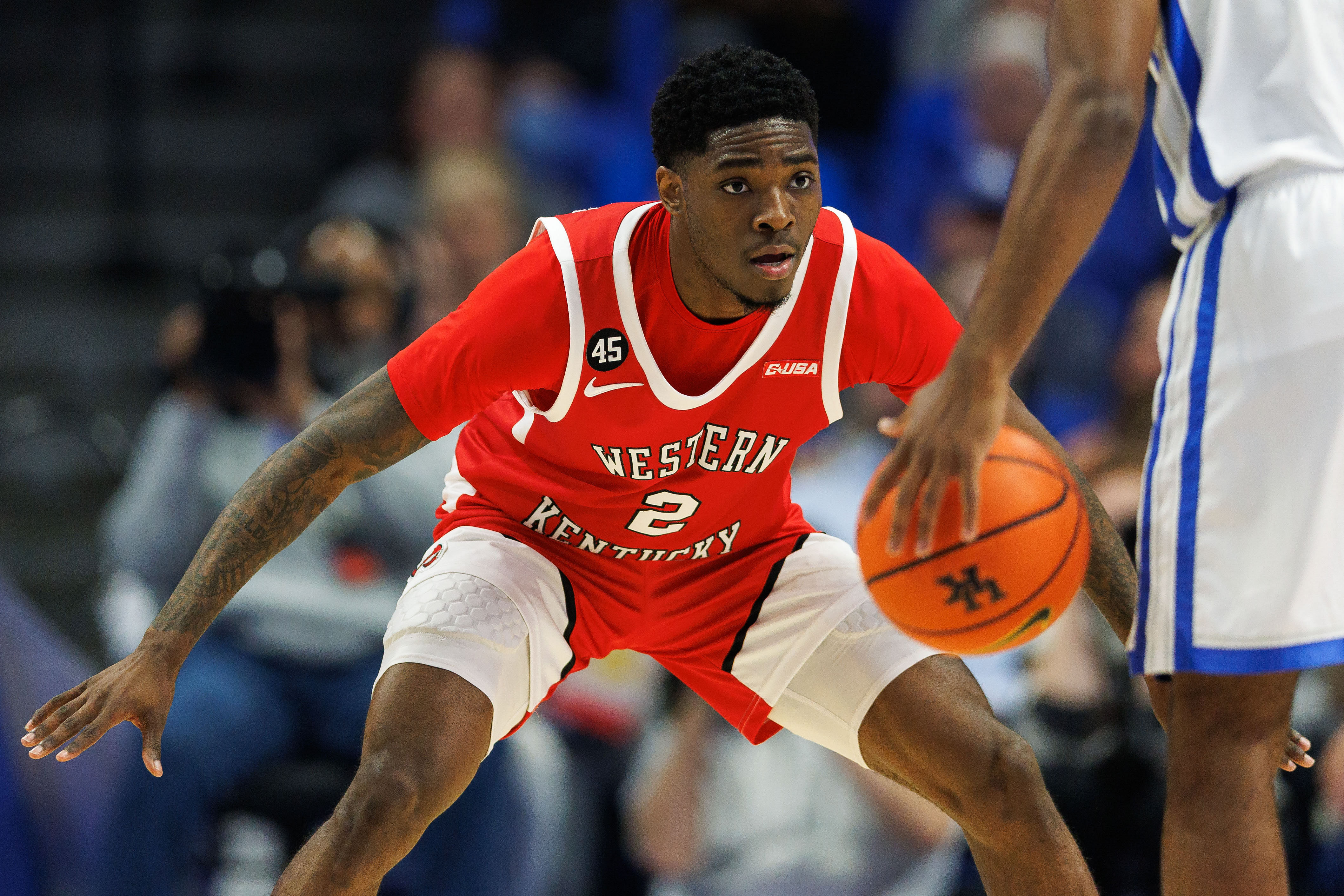 Western Kentucky guard Don McHenry (2) defends during the first half against the Kentucky Wildcats at Rupp Arena at Central Bank Center. Photo: Imagn