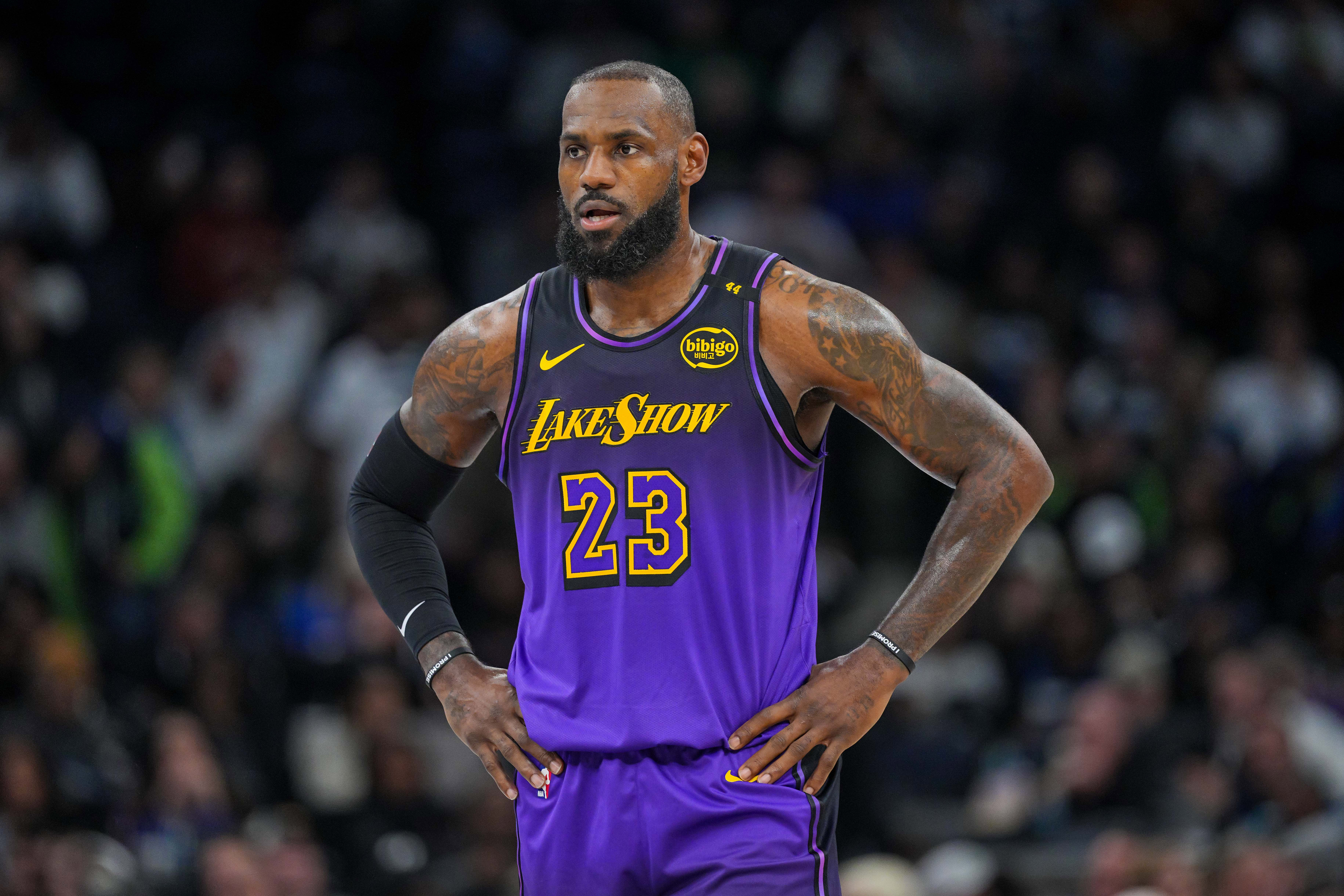 Los Angeles Lakers forward LeBron James against the Minnesota Timberwolves at Target Center (Credits: Imagn)