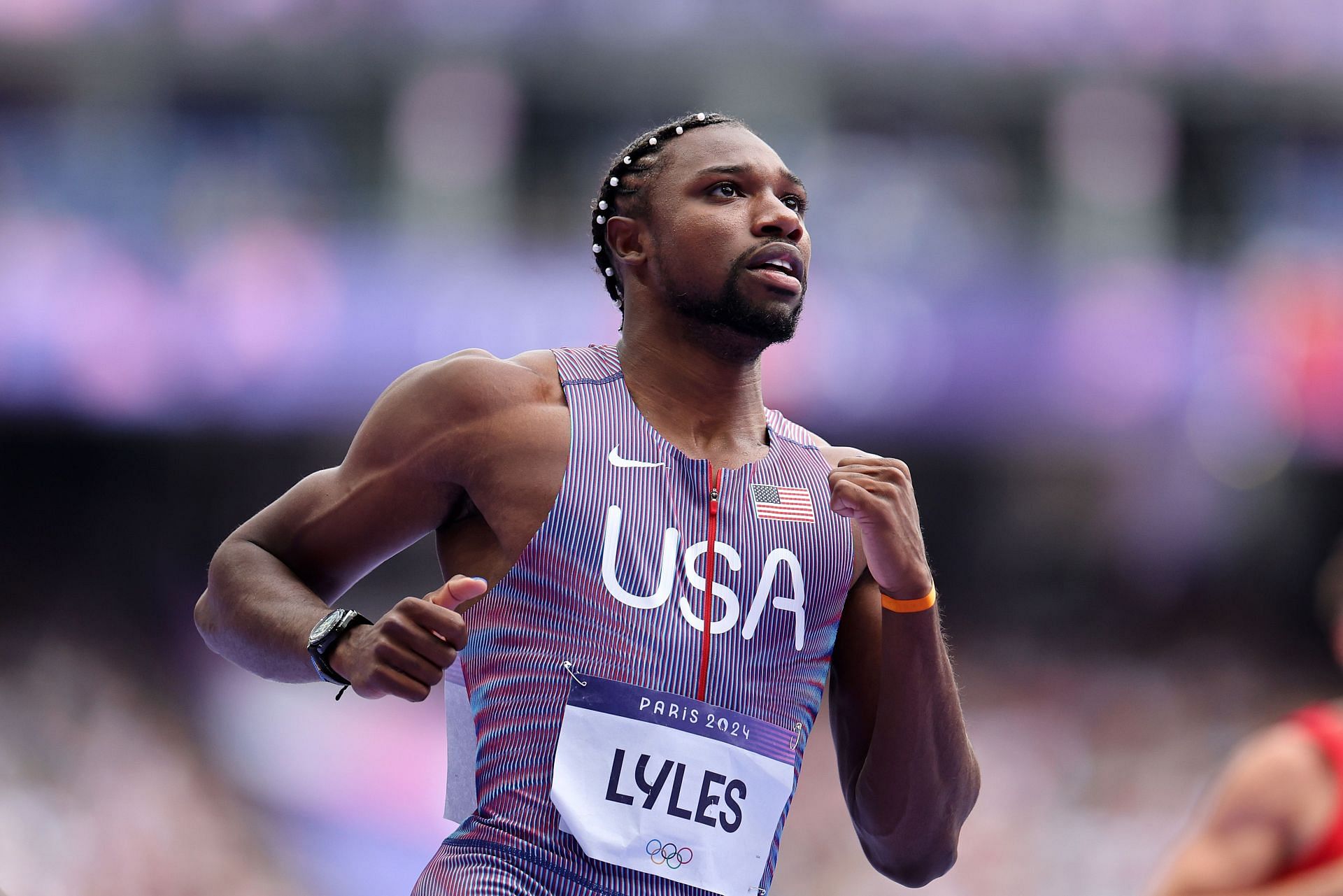 Noah Lyles at Paris Olympics. (Photo by Hannah Peters/Getty Images)