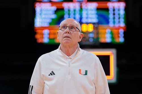 Miami Hurricanes coach Jim Larranaga looks on after the game against the Arkansas Razorbacks at Watsco Center. (Photo: Imagn)