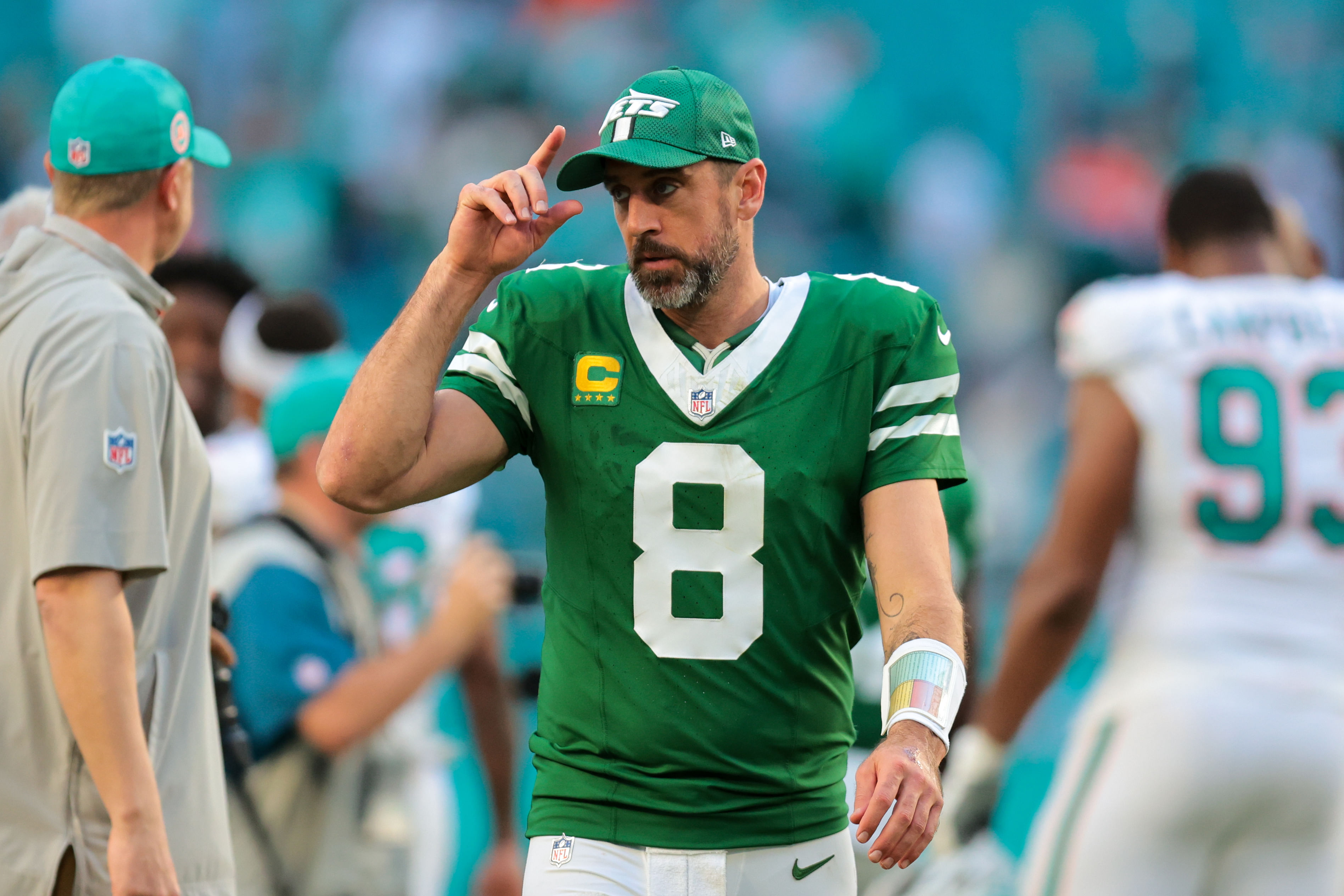 Aaron Rodgers at New York Jets at Miami Dolphins - Source: Imagn