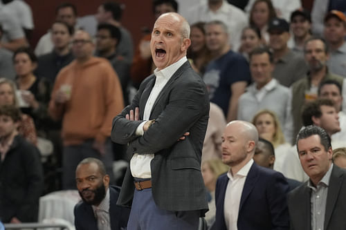 Connecticut Huskies head coach Dan Hurley yells out to players during the first half against the Texas Longhorns at Moody Center. Photo: Imagn